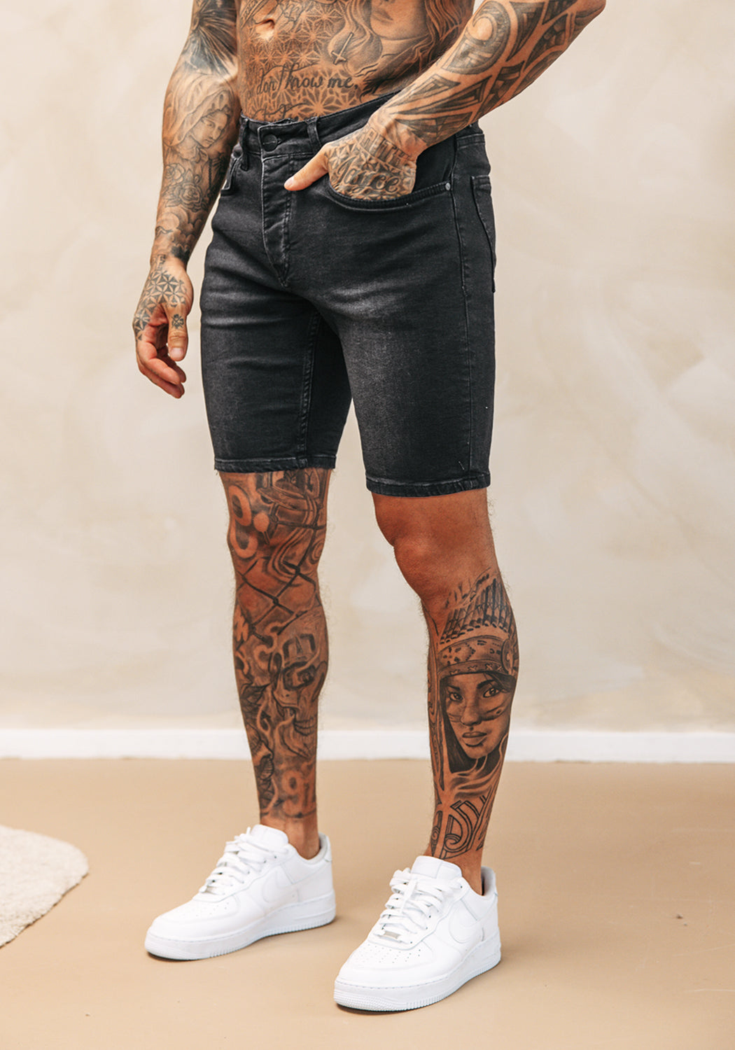 Cotton District BLACK WASH DENIM SHORTS DARK GREY