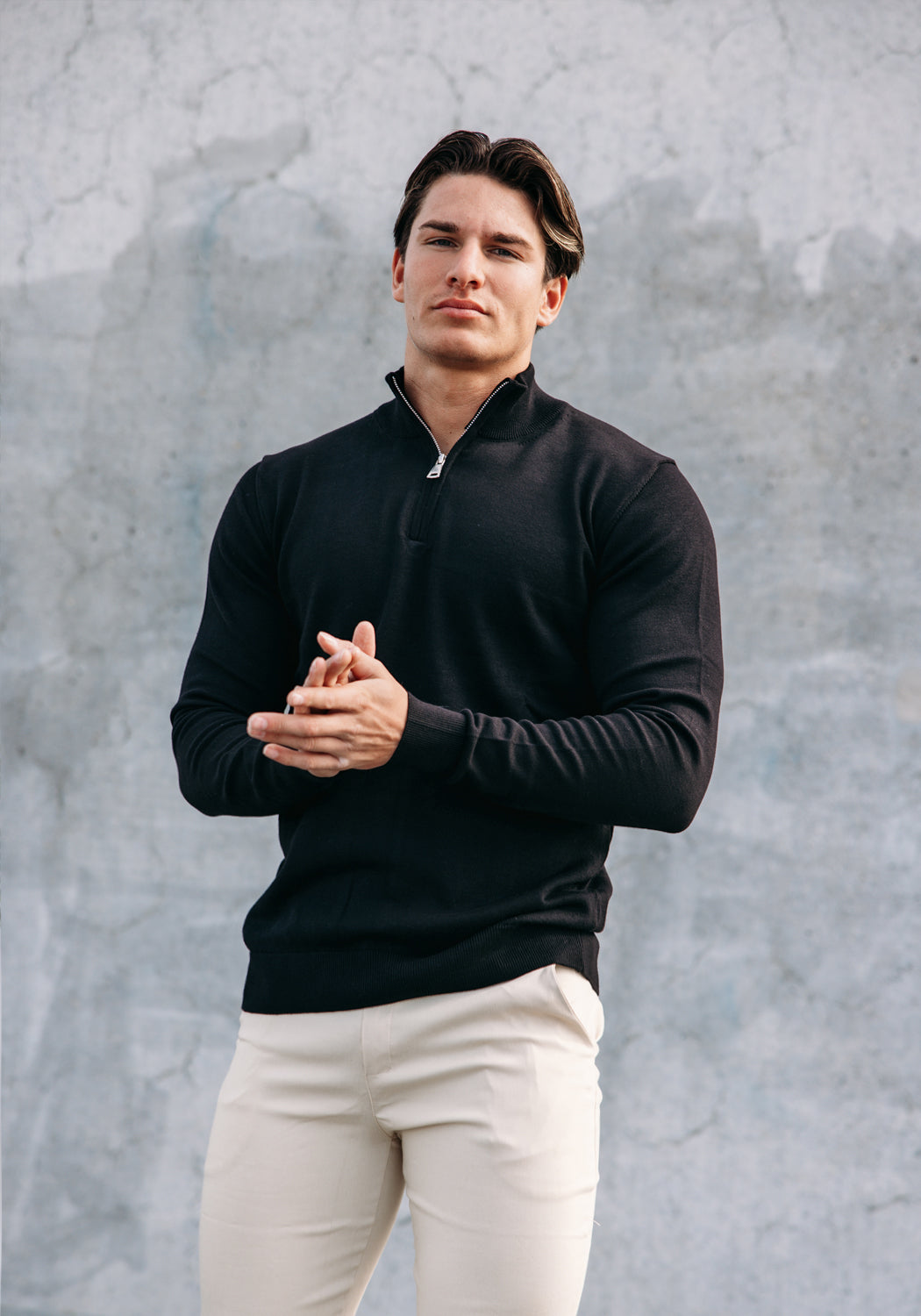 Cotton District COTTON HALF ZIP BLACK