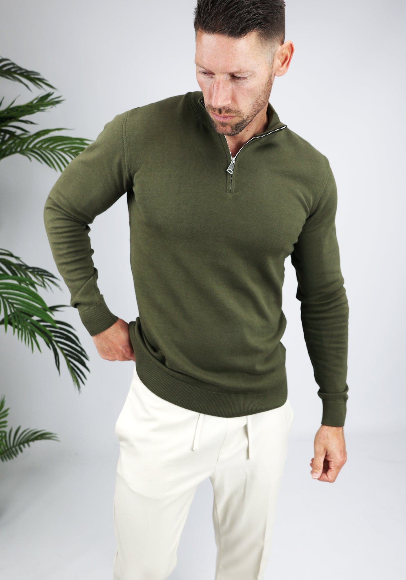 Cotton District COTTON HALF ZIP GREEN