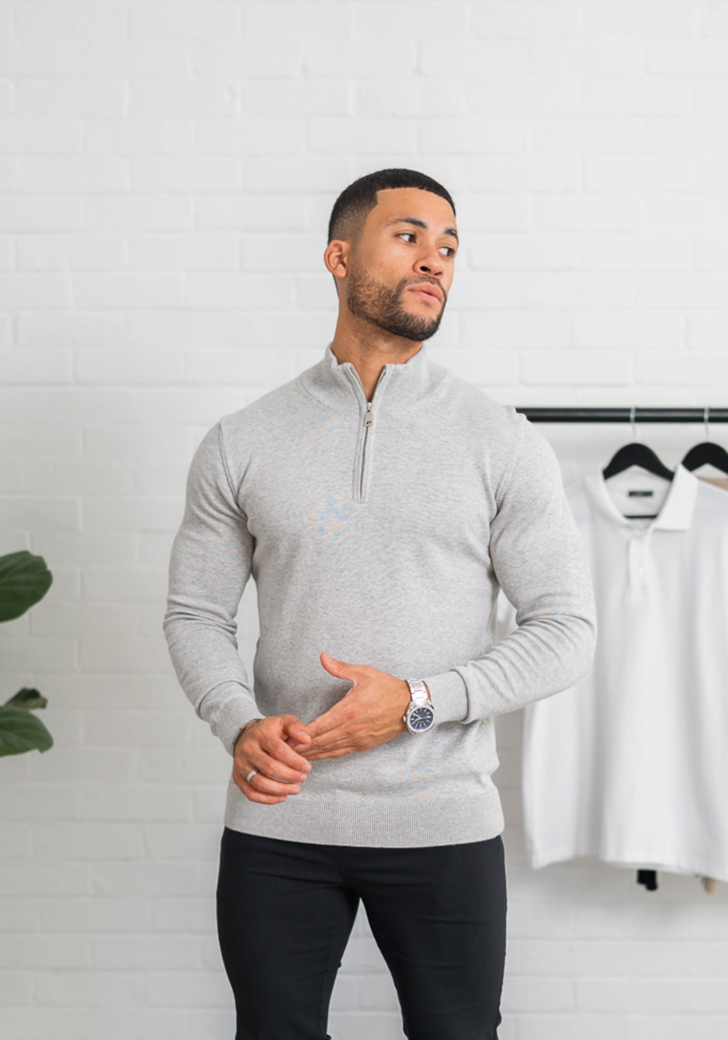 Cotton District COTTON HALF ZIP GREY