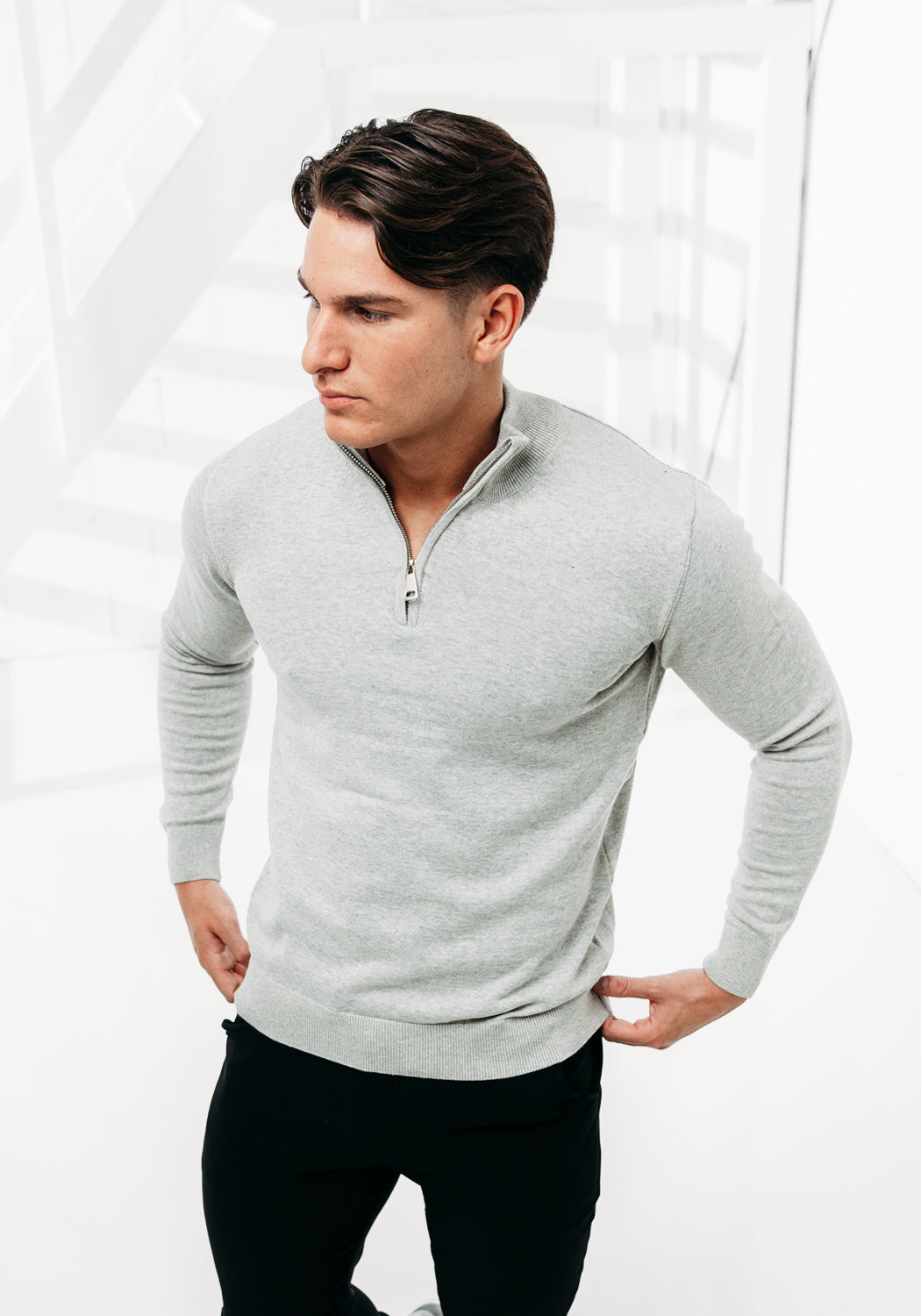 Cotton District COTTON HALF ZIP GREY