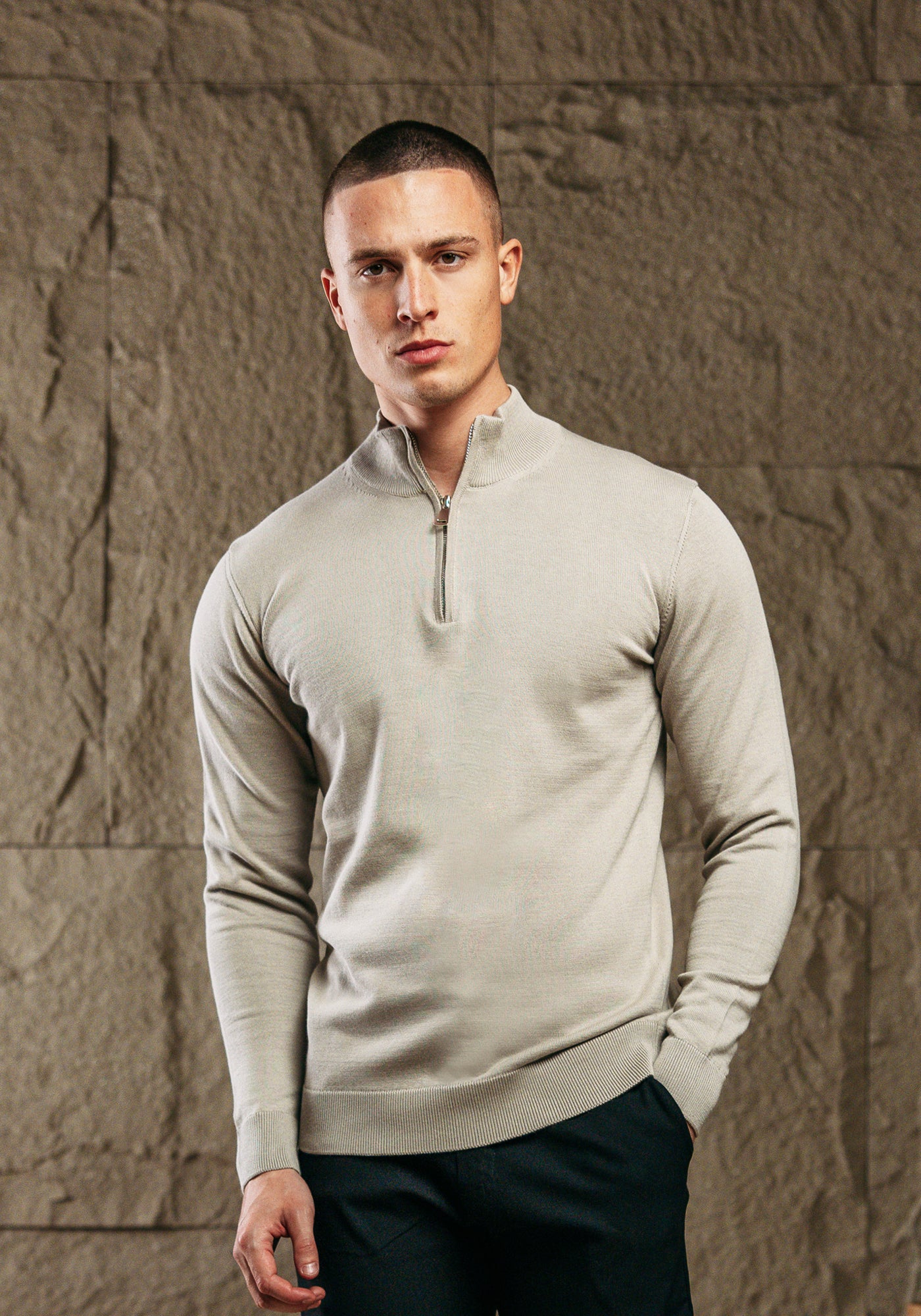 Cotton District COTTON HALF ZIP TAUPE