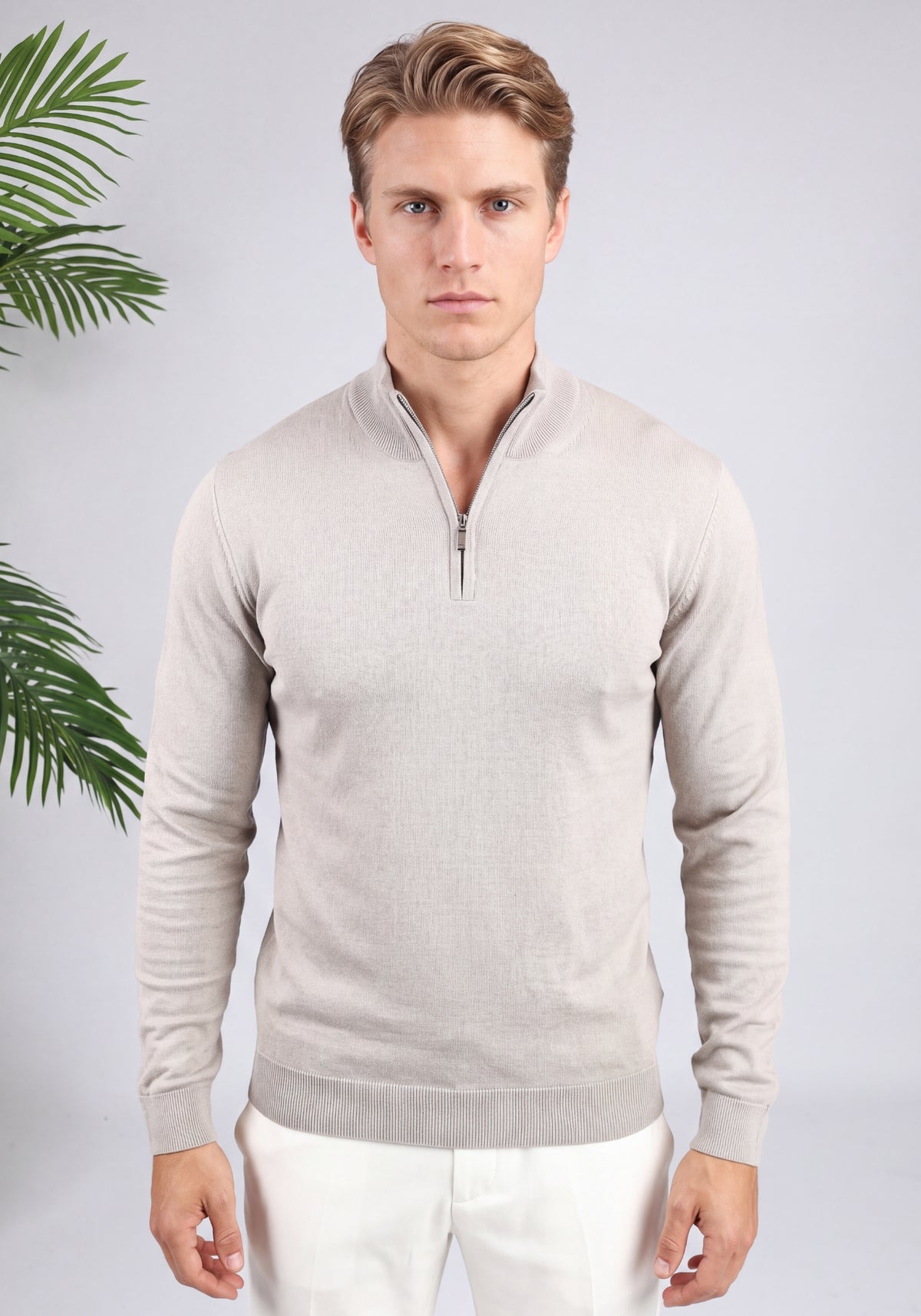 Cotton District COTTON HALF ZIP Sweaters TAUPE
