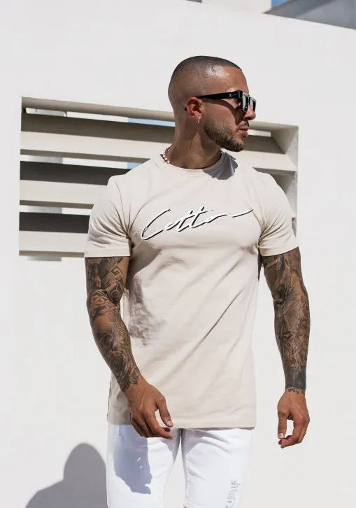 Cotton District COTTON SHADOW SIGNATURE T-SHIRT SAND