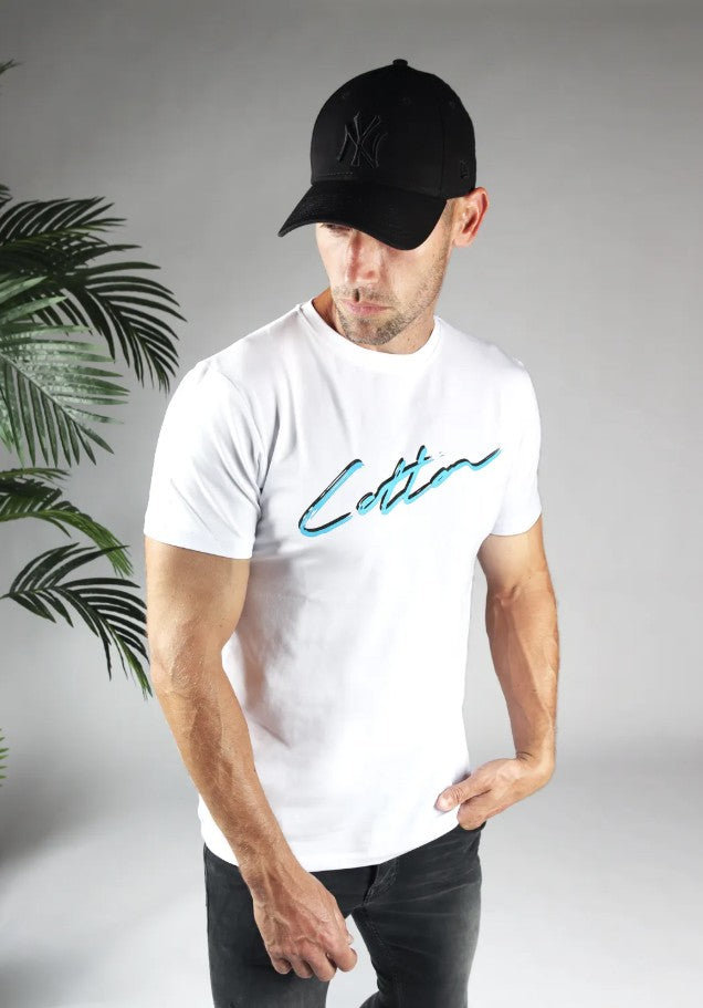 Cotton District COTTON SHADOW SIGNATURE T-SHIRT WHITE/BLUE