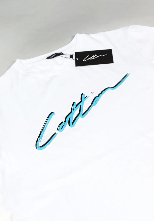 Cotton District COTTON SHADOW SIGNATURE T-SHIRT WHITE/BLUE