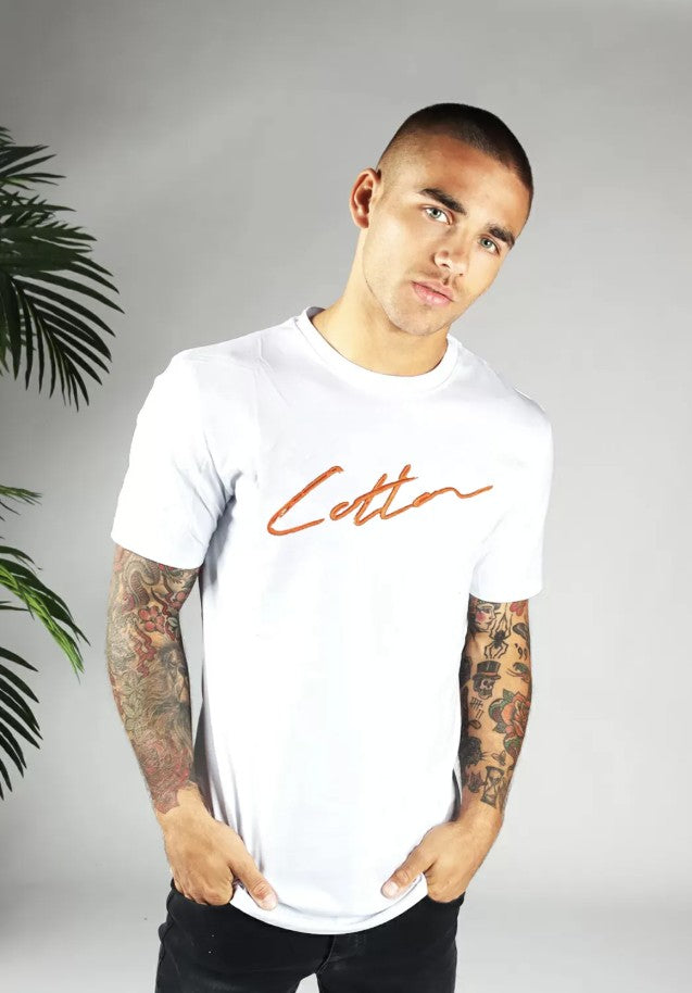 Cotton District COTTON SIGNATURE T-SHIRT WHITE/ORANGE