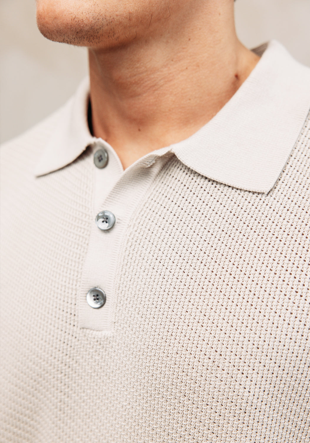Cotton District CROCHET POLO BEIGE