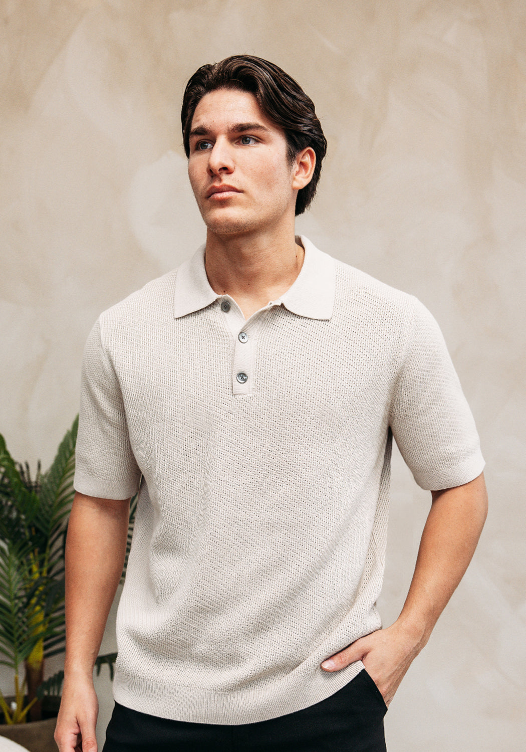 Cotton District CROCHET POLO BEIGE