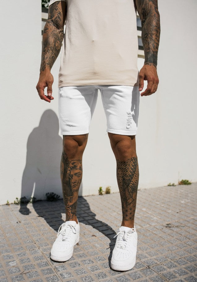 Cotton District FULL WHITE DENIM SHORTS WHITE