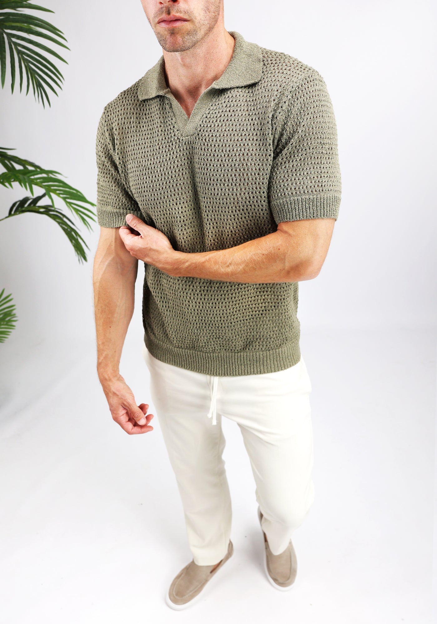 Cotton District HEAVY KNIT POLO T-Shirts OLIVE