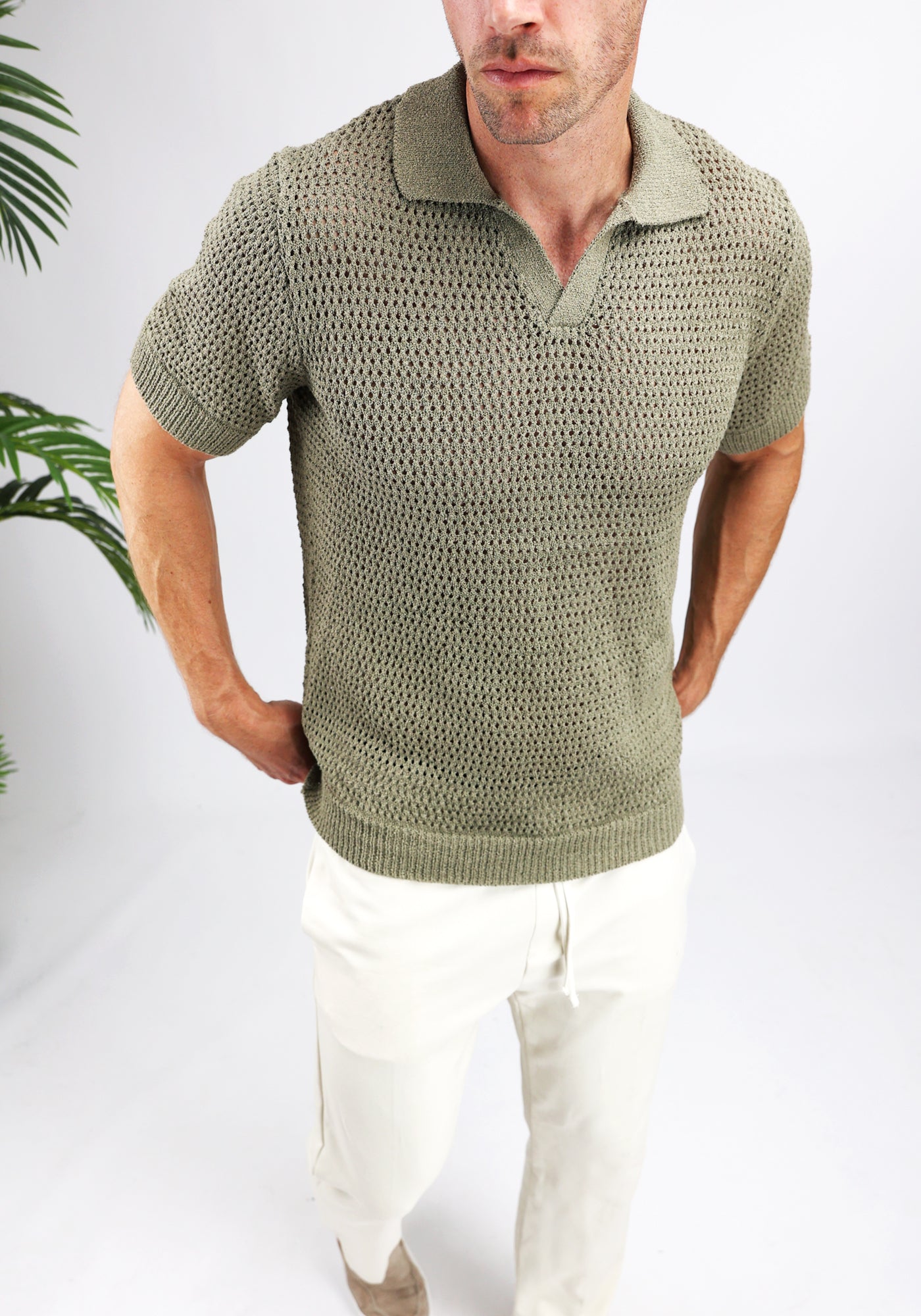 Cotton District HEAVY KNIT POLO T-Shirts OLIVE