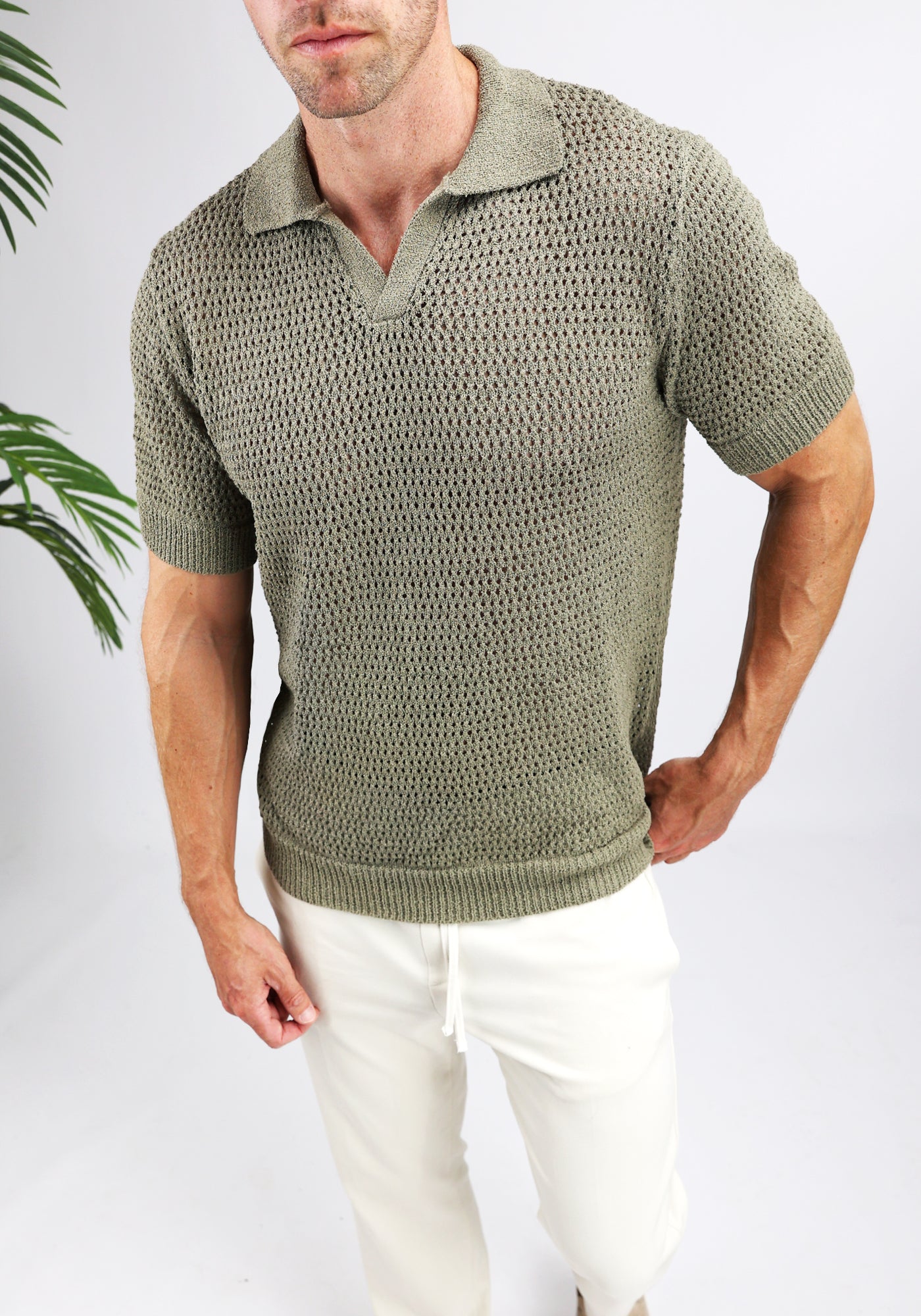 Cotton District HEAVY KNIT POLO T-Shirts OLIVE