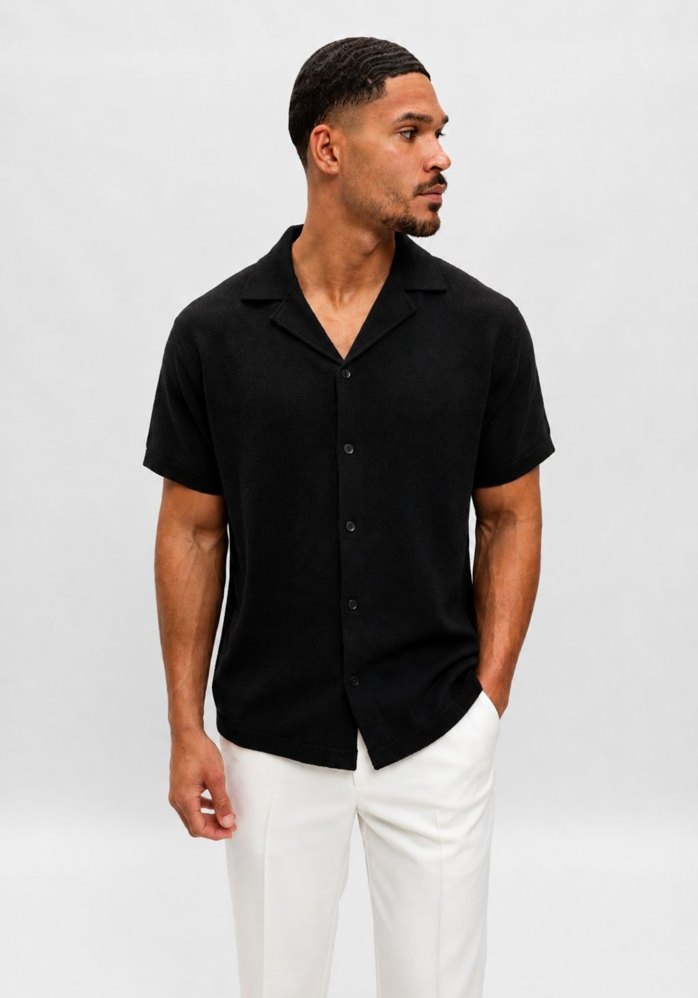 Cotton District KNITTED VEST T-Shirts BLACK