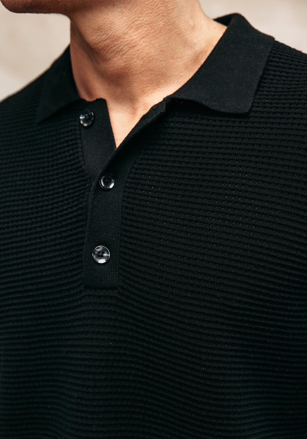 Cotton District LONGSLEEVE KNIT POLO BLACK
