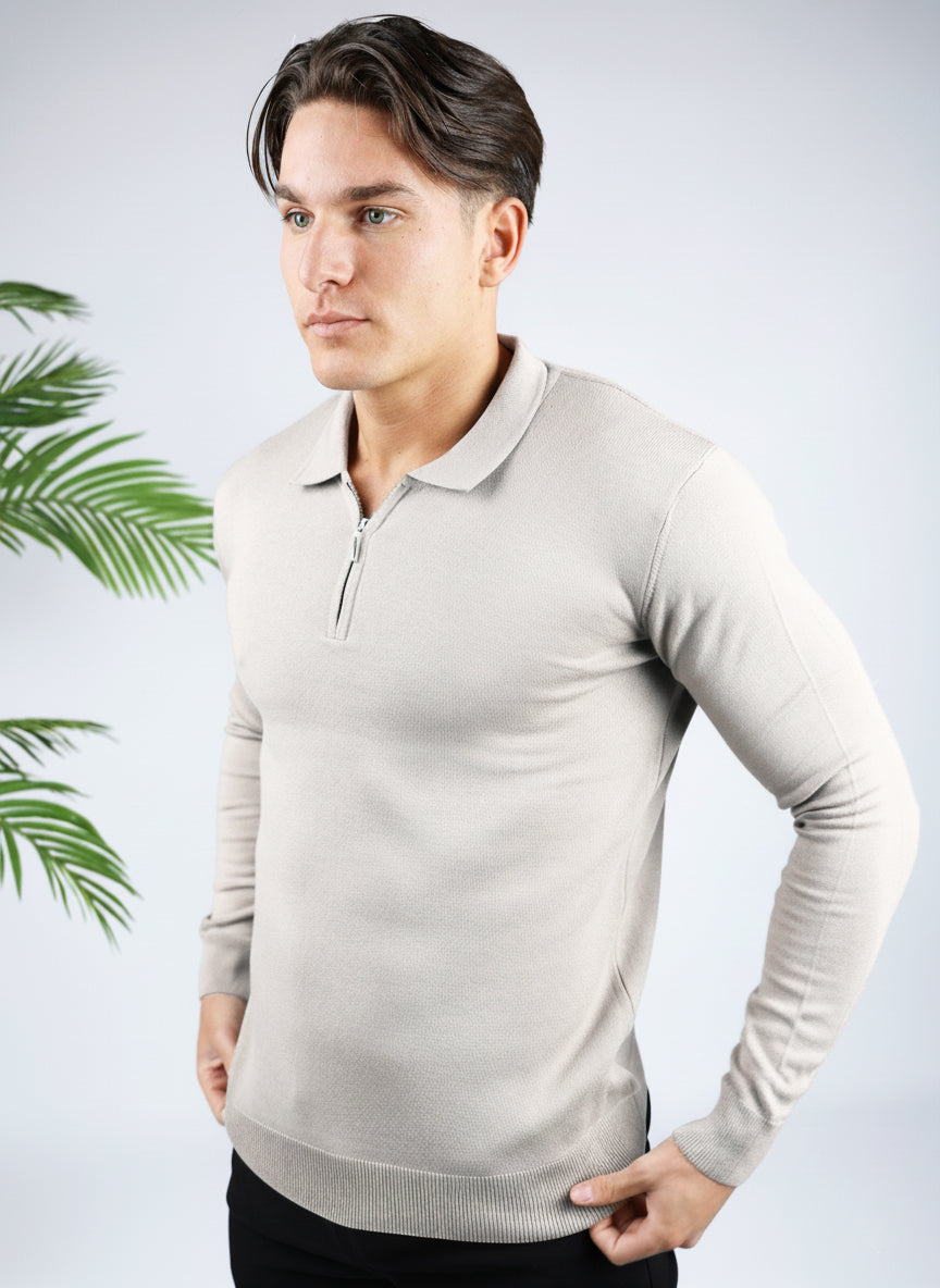 Cotton District LONGSLEEVE POLO TAUPE