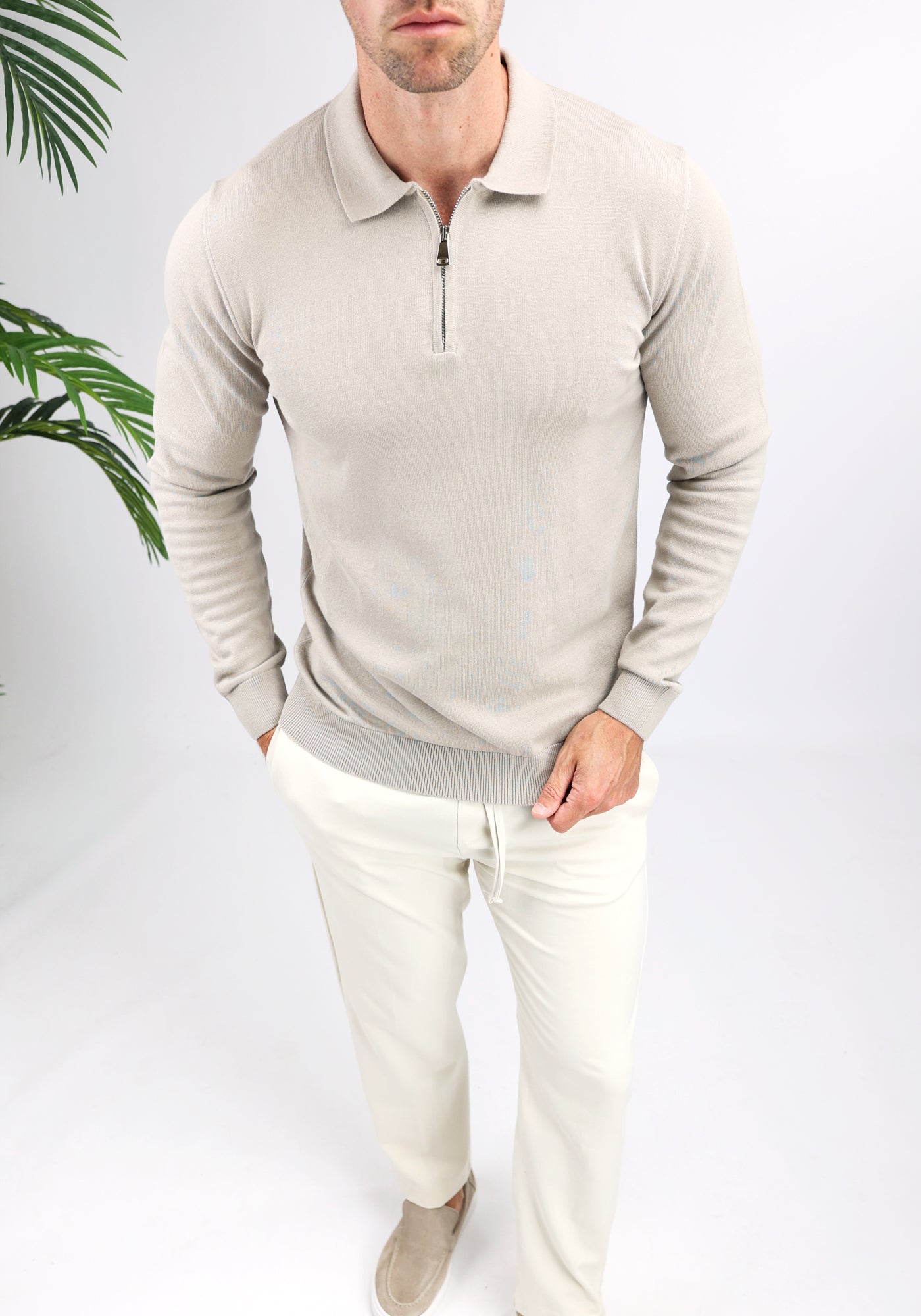 Cotton District LONGSLEEVE POLO TAUPE