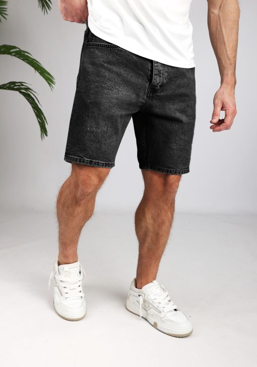 Cotton District LOOSE DENIM SHORTS Shorts WASHED BLACK