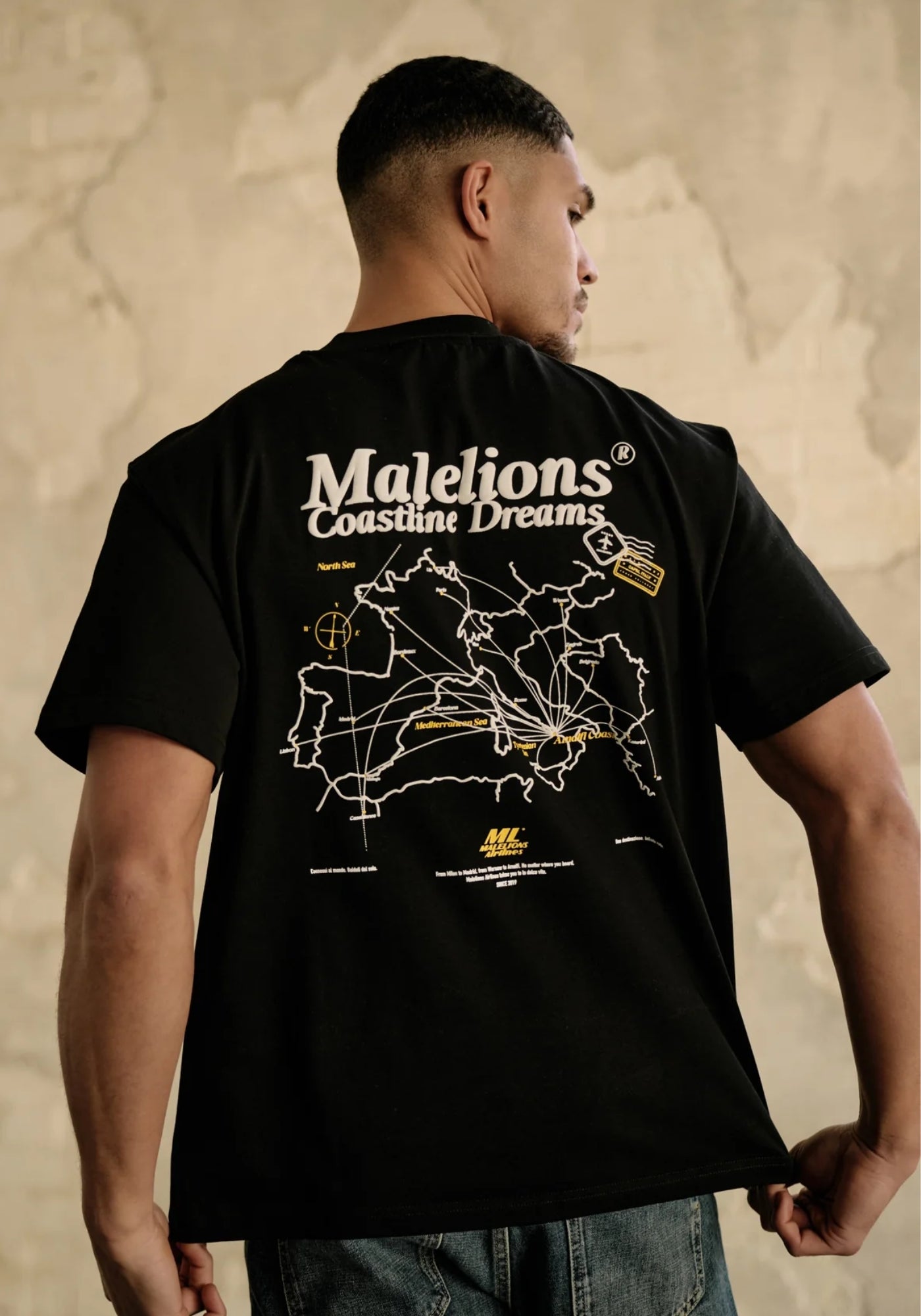 Cotton District MALELIONS COASTLINE T-SHIRT T-Shirts BLACK