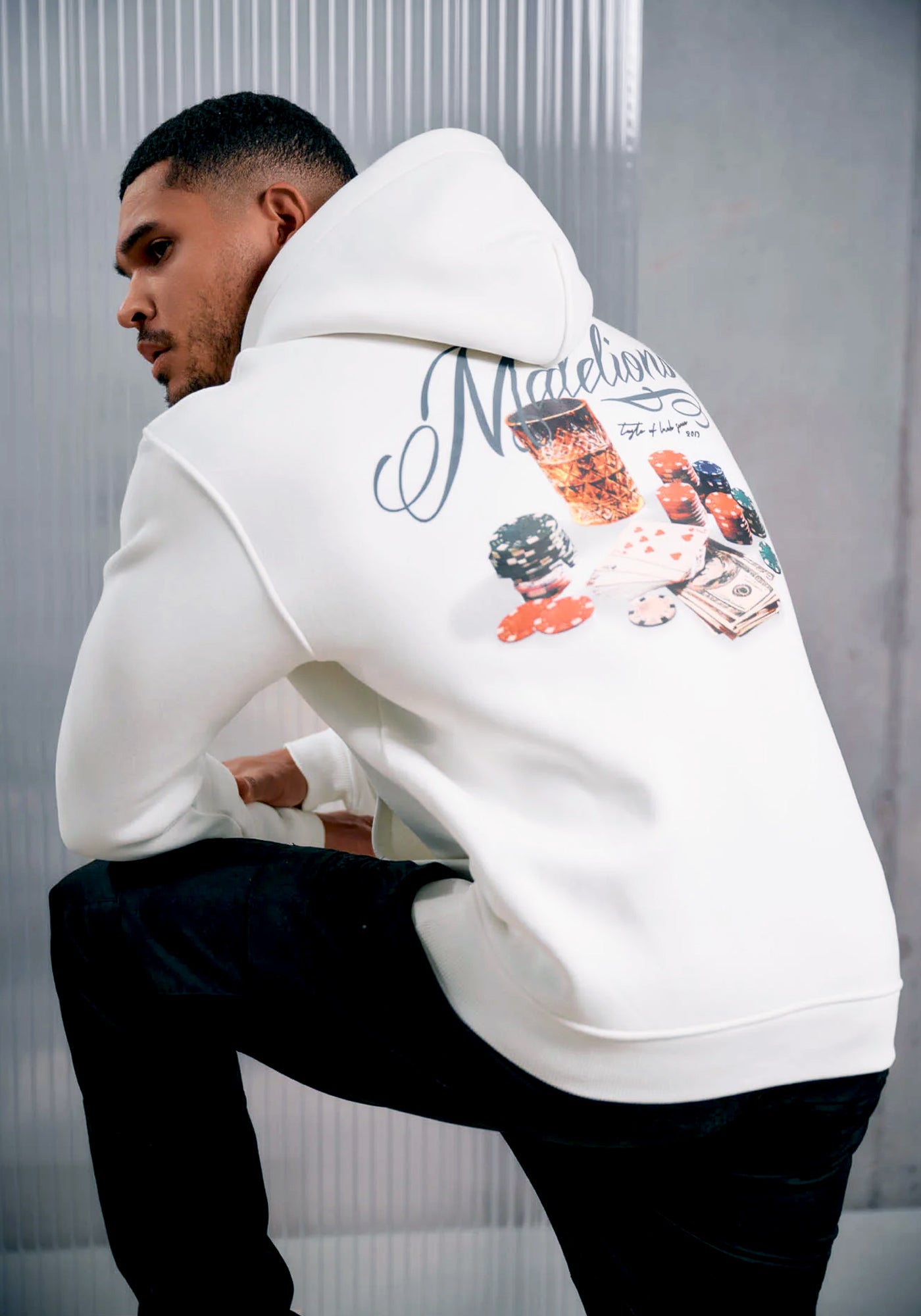 Cotton District MALELIONS PLAYING CARDS HOODIE OFF WHITE