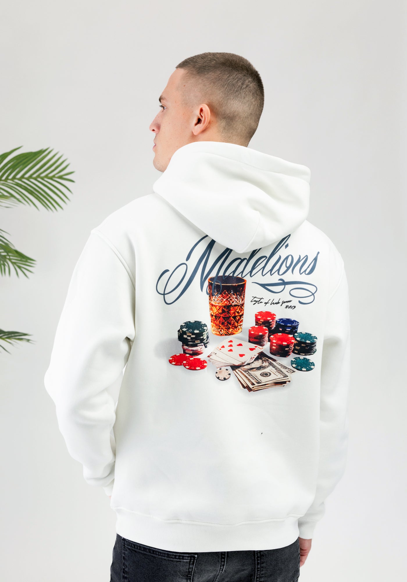 Cotton District MALELIONS PLAYING CARDS HOODIE OFF WHITE