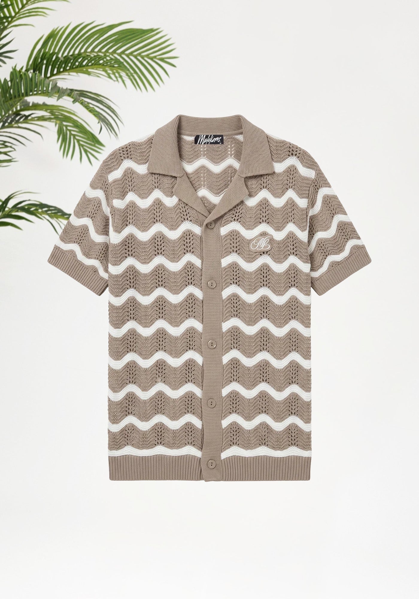 Cotton District Malelions Men Wavey Crochet Knitted Shirt T-Shirts TAUPE
