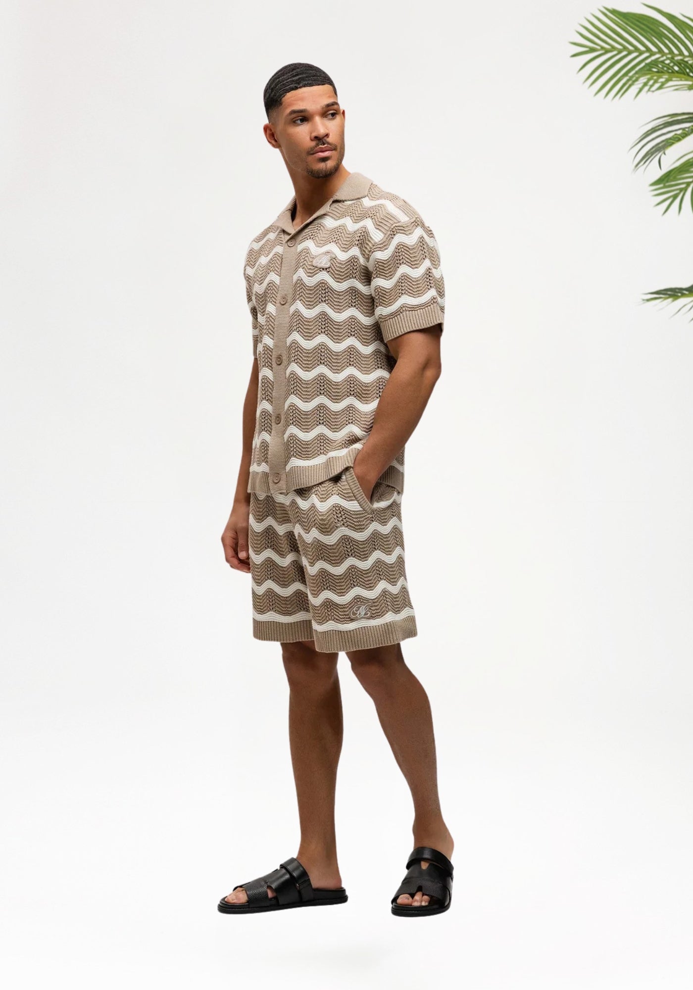 Cotton District Malelions Men Wavey Crochet Knitted Shorts Shorts TAUPE