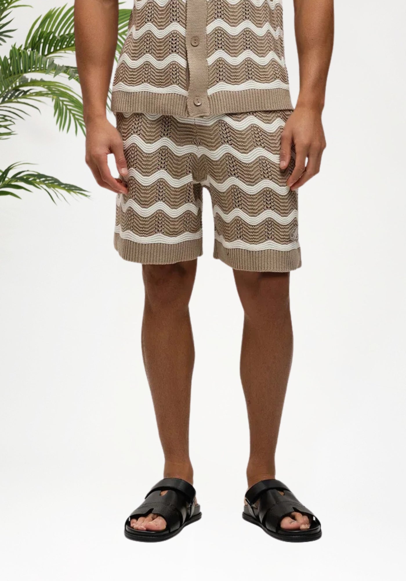 Cotton District Malelions Men Wavey Crochet Knitted Shorts Shorts TAUPE