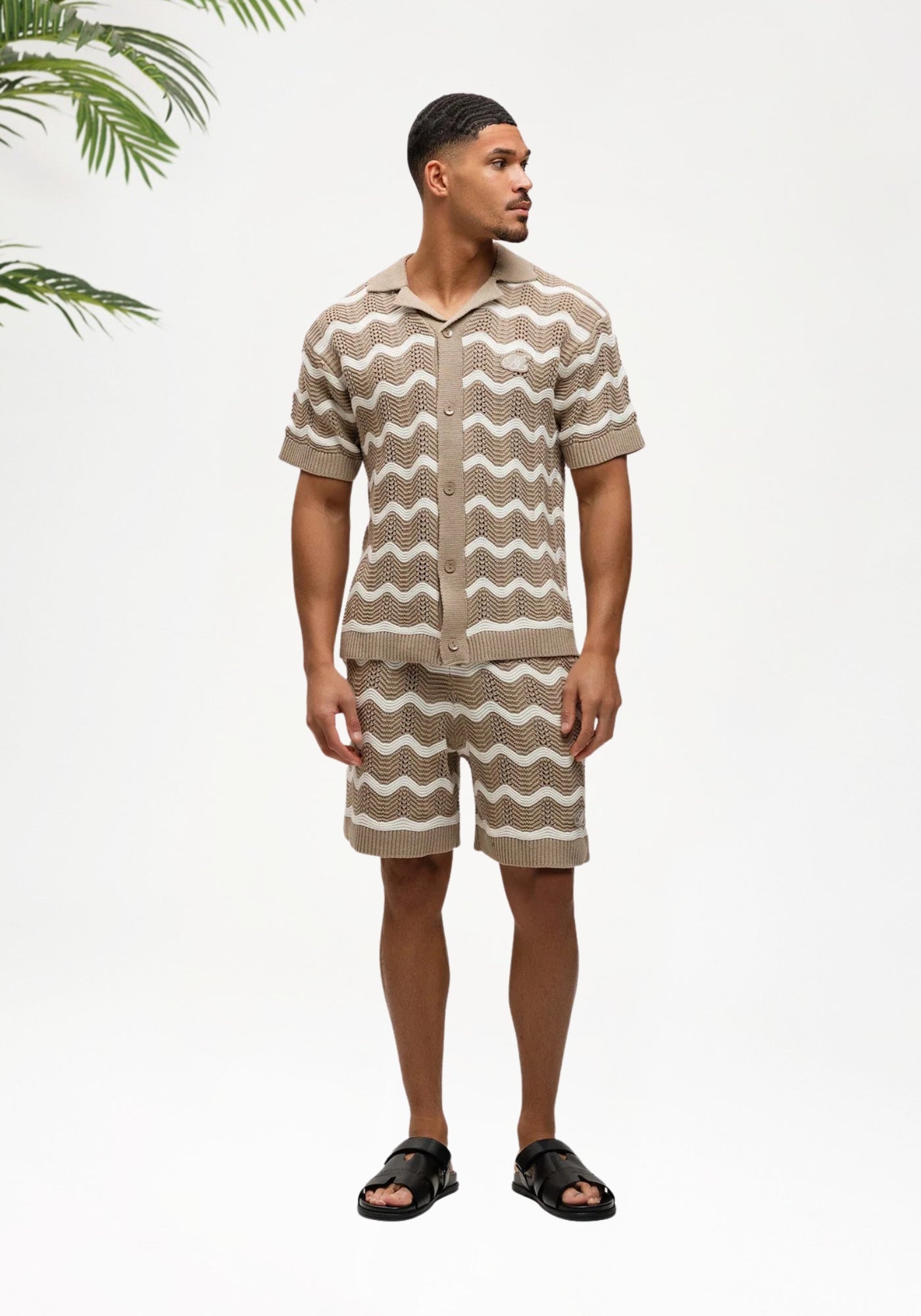 Cotton District Malelions Men Wavey Crochet Knitted Shorts Shorts TAUPE