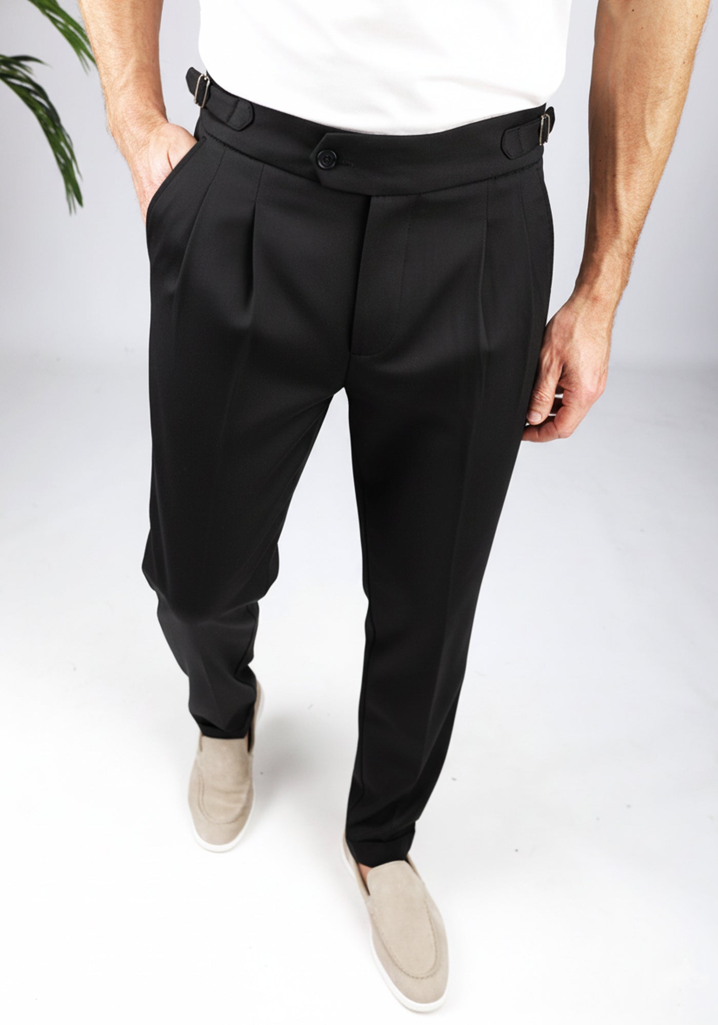 Cotton District PLEATED CHINO BLACK
