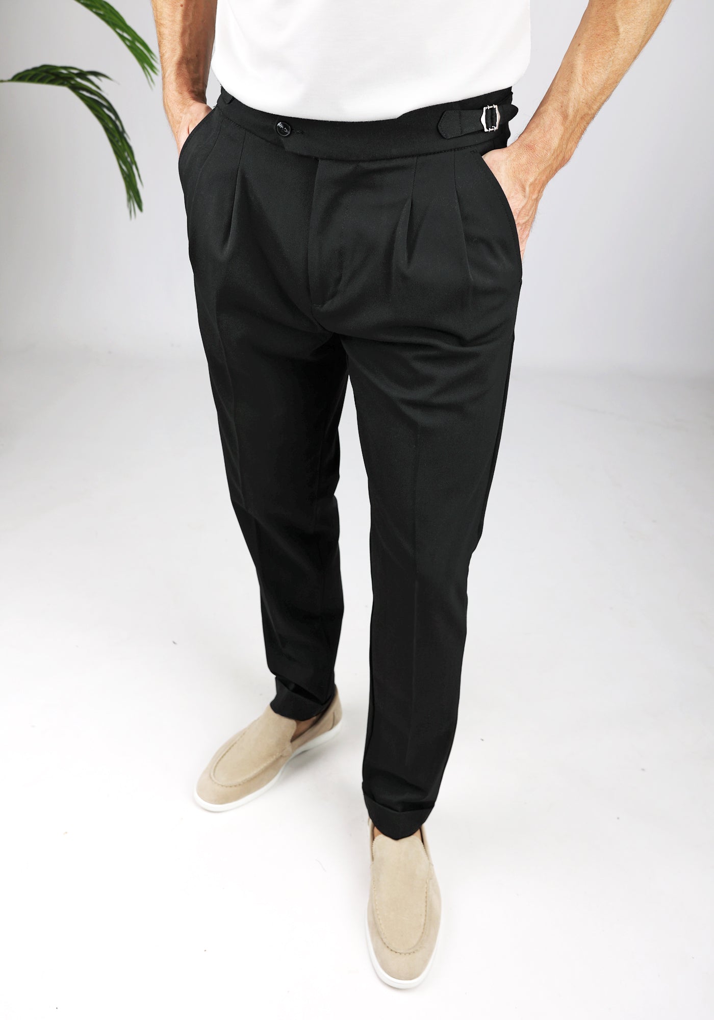 Cotton District PLEATED CHINO BLACK