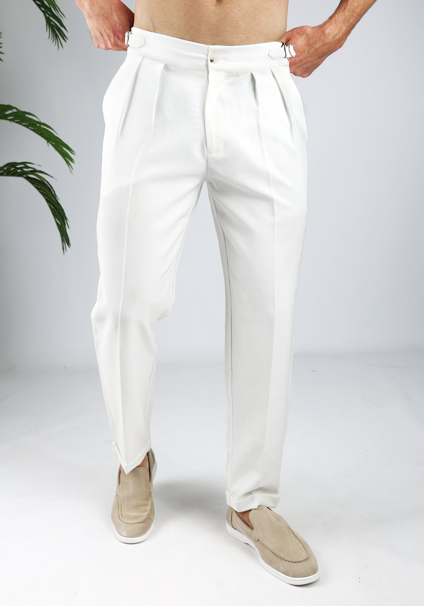 Cotton District PLEATED CHINO OFF WHITE