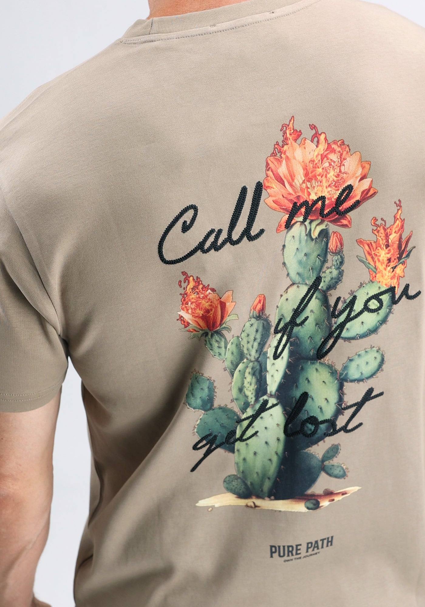 Cotton District PURE PATH FLAMING CACTUS T-SHIRT TAUPE
