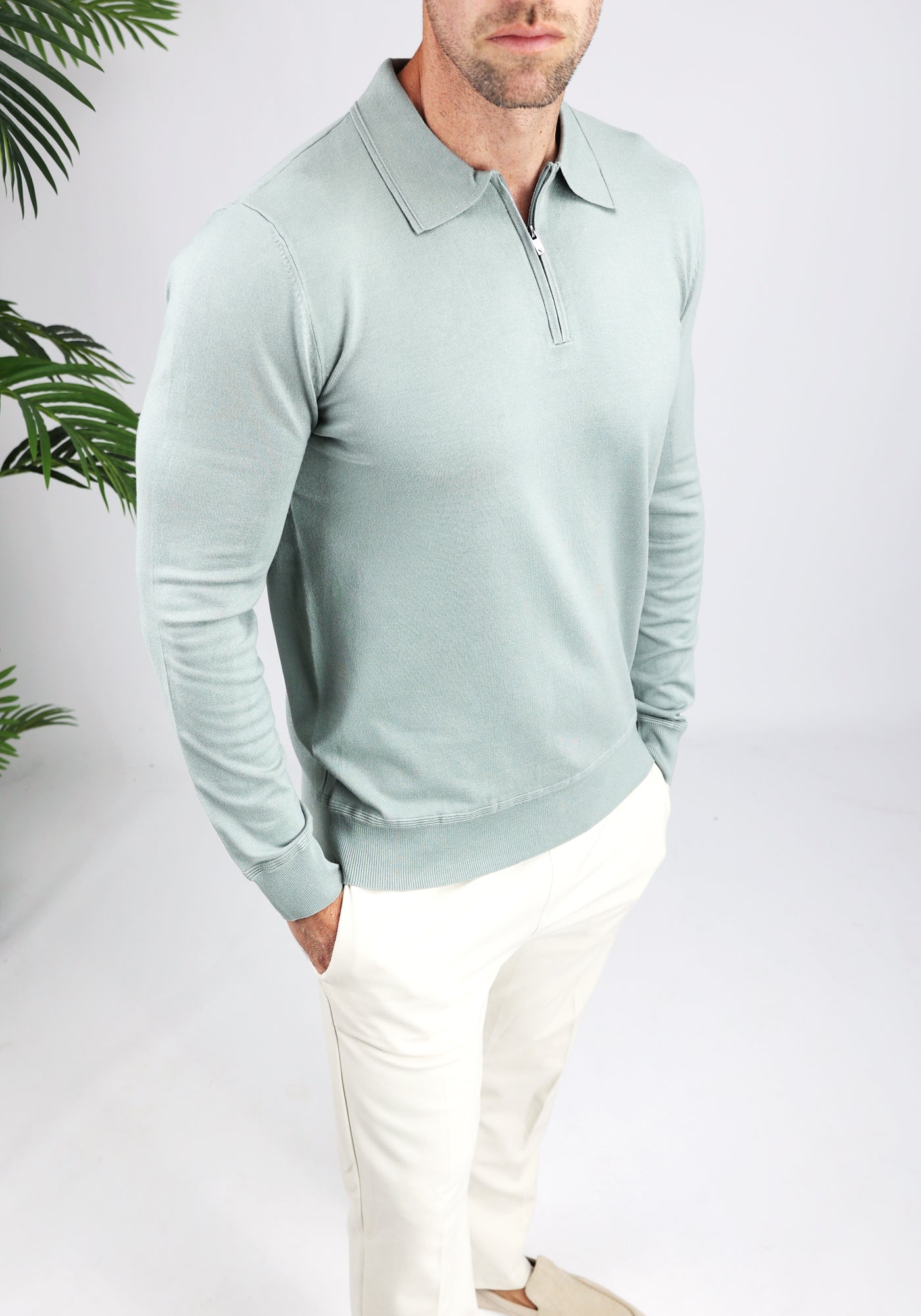 Cotton District PURE PATH HALF ZIP KNITWEAR POLO ARMY GREEN