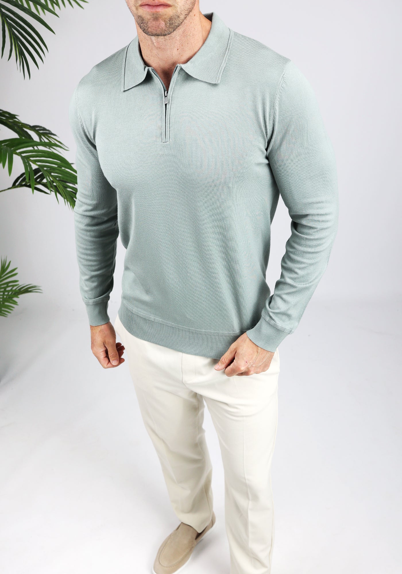 Cotton District PURE PATH HALF ZIP KNITWEAR POLO ARMY GREEN