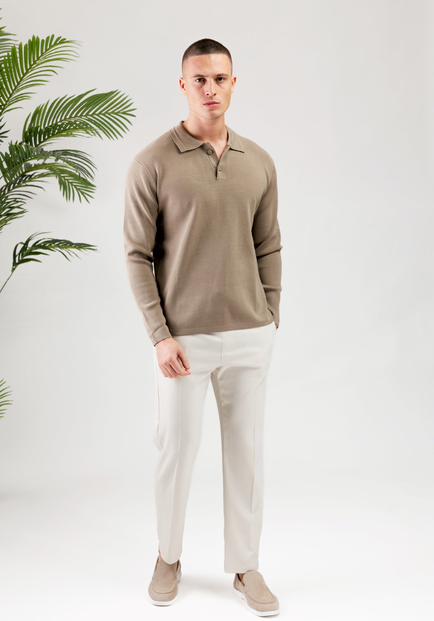 Cotton District PURE PATH HEAVY KNIT POLO Sweaters TAUPE
