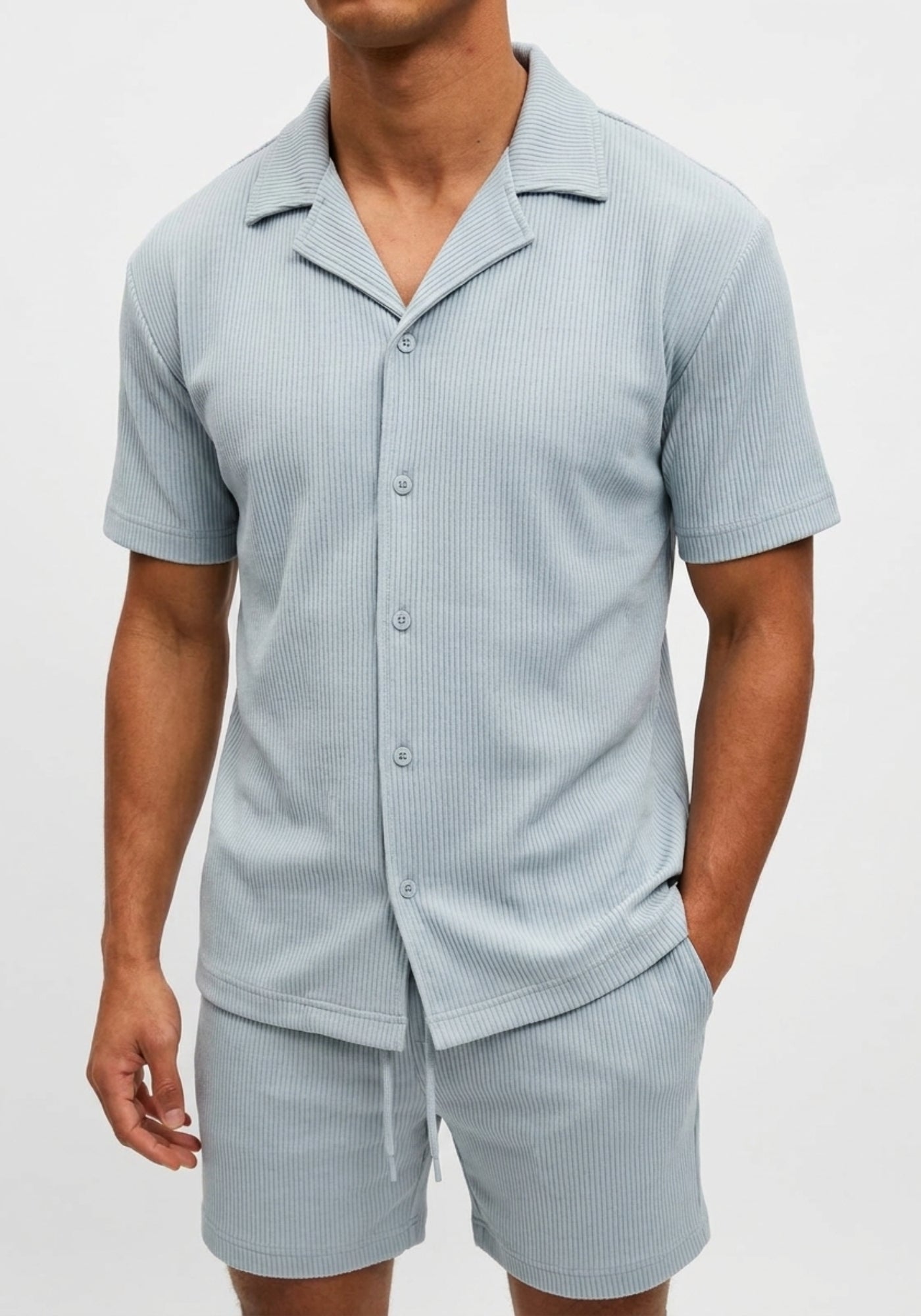 Cotton District RIBBED SUMMER SET WASHED BLUE