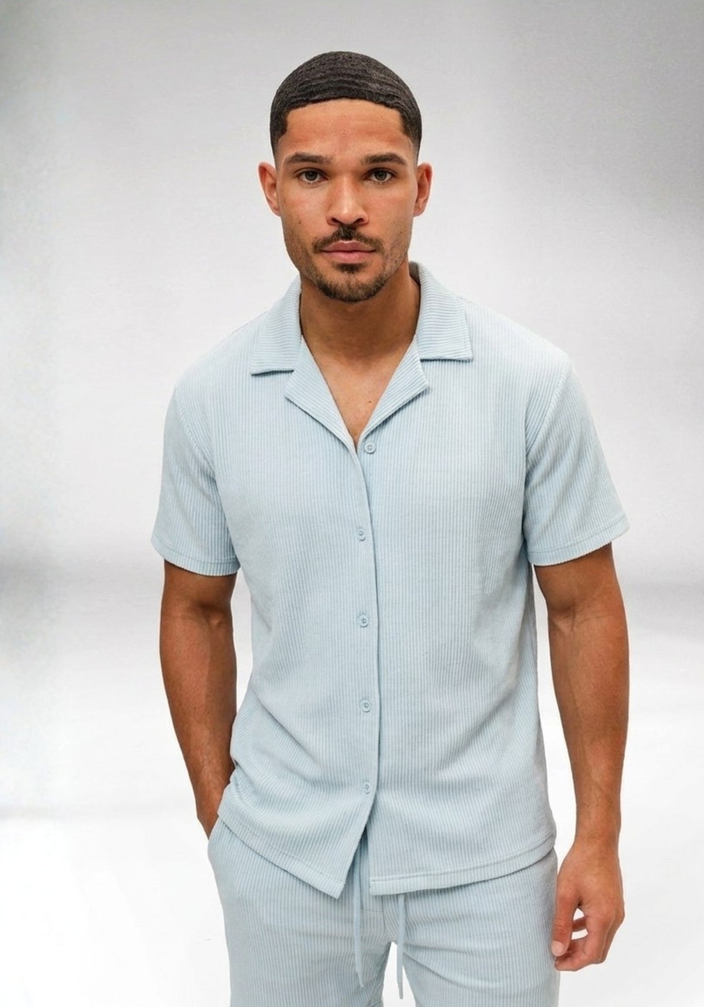 Cotton District RIBBED SUMMER SET WASHED BLUE