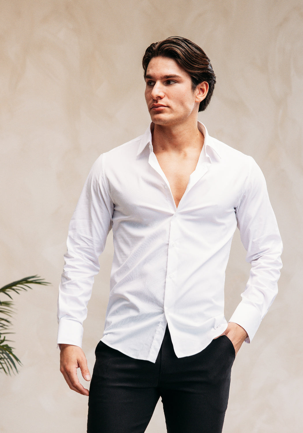Cotton District STRETCH OVERHEMD T-Shirts WHITE