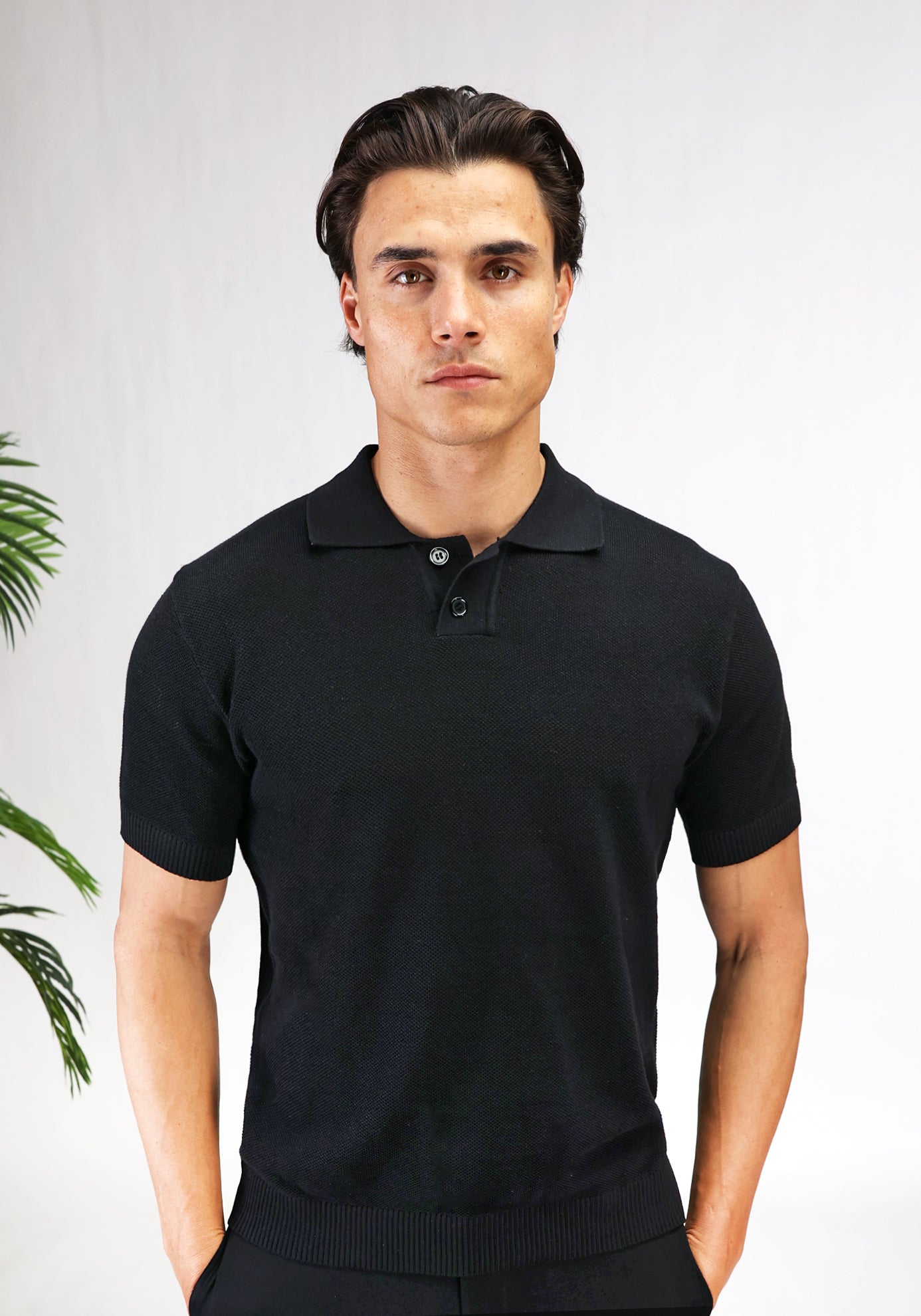 Cotton District STRUCTURED POLO T-Shirts BLACK