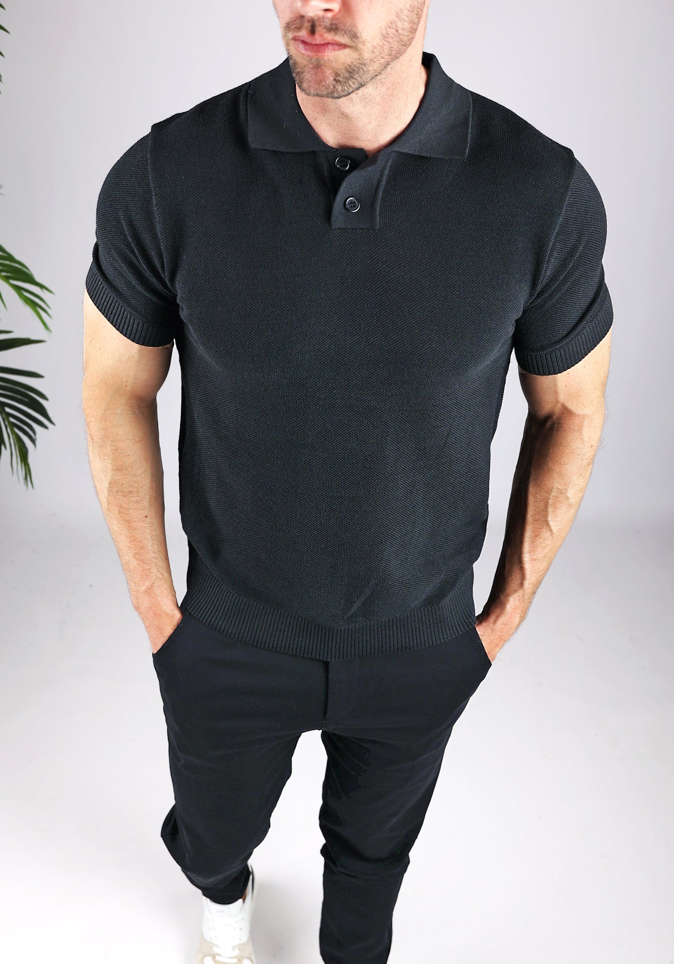 Cotton District STRUCTURED POLO T-Shirts BLACK