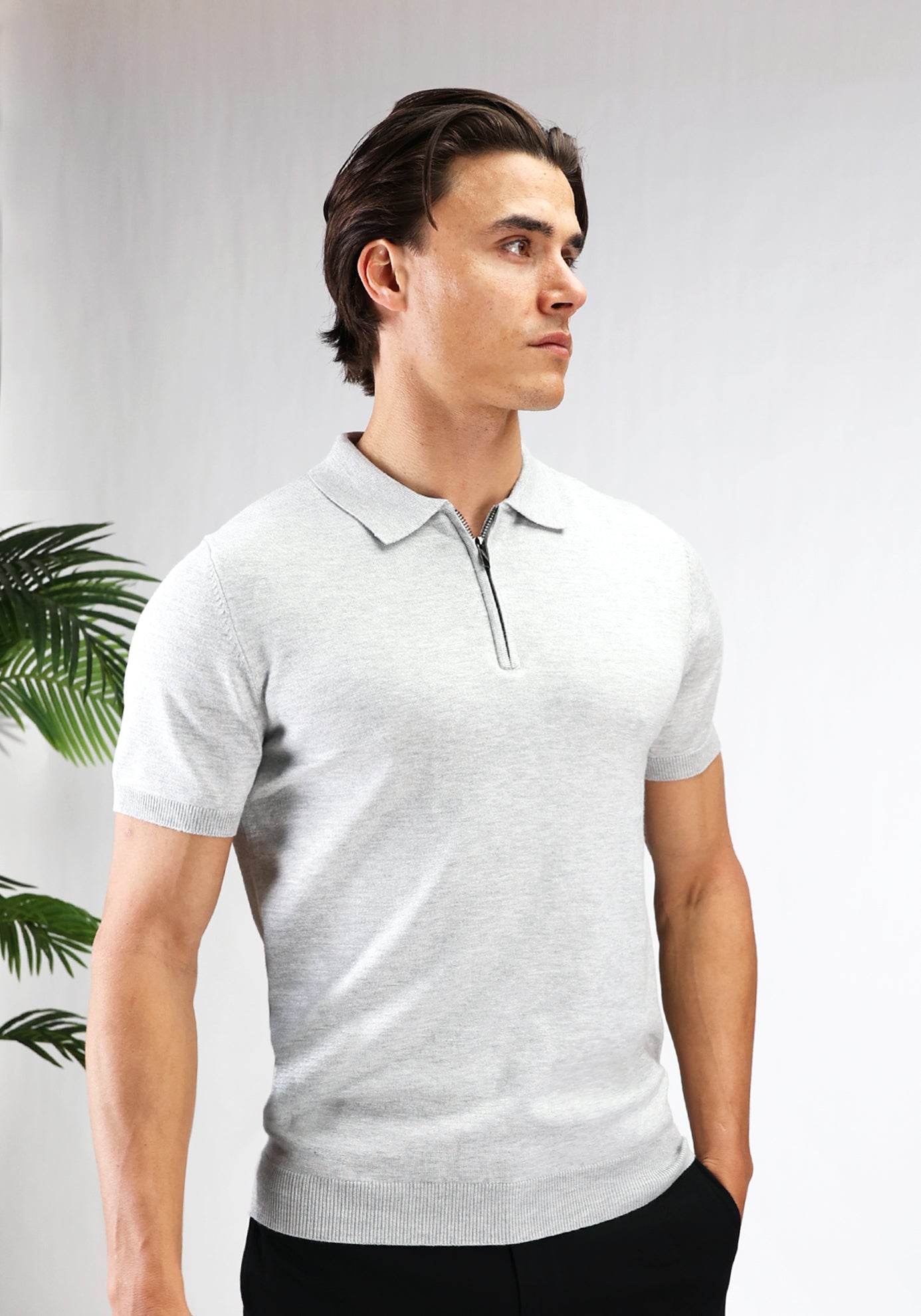 Cotton District ZIP POLO T-Shirts GREY
