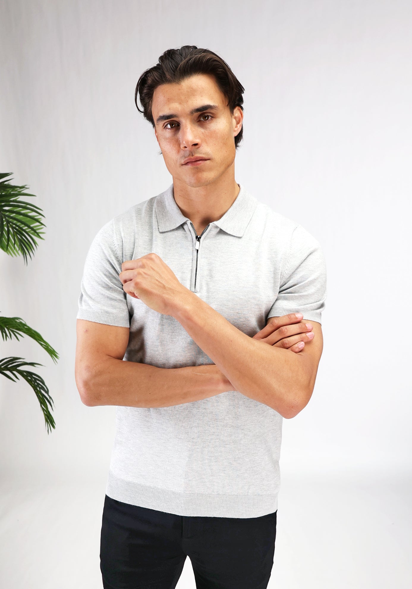 Cotton District ZIP POLO T-Shirts GREY