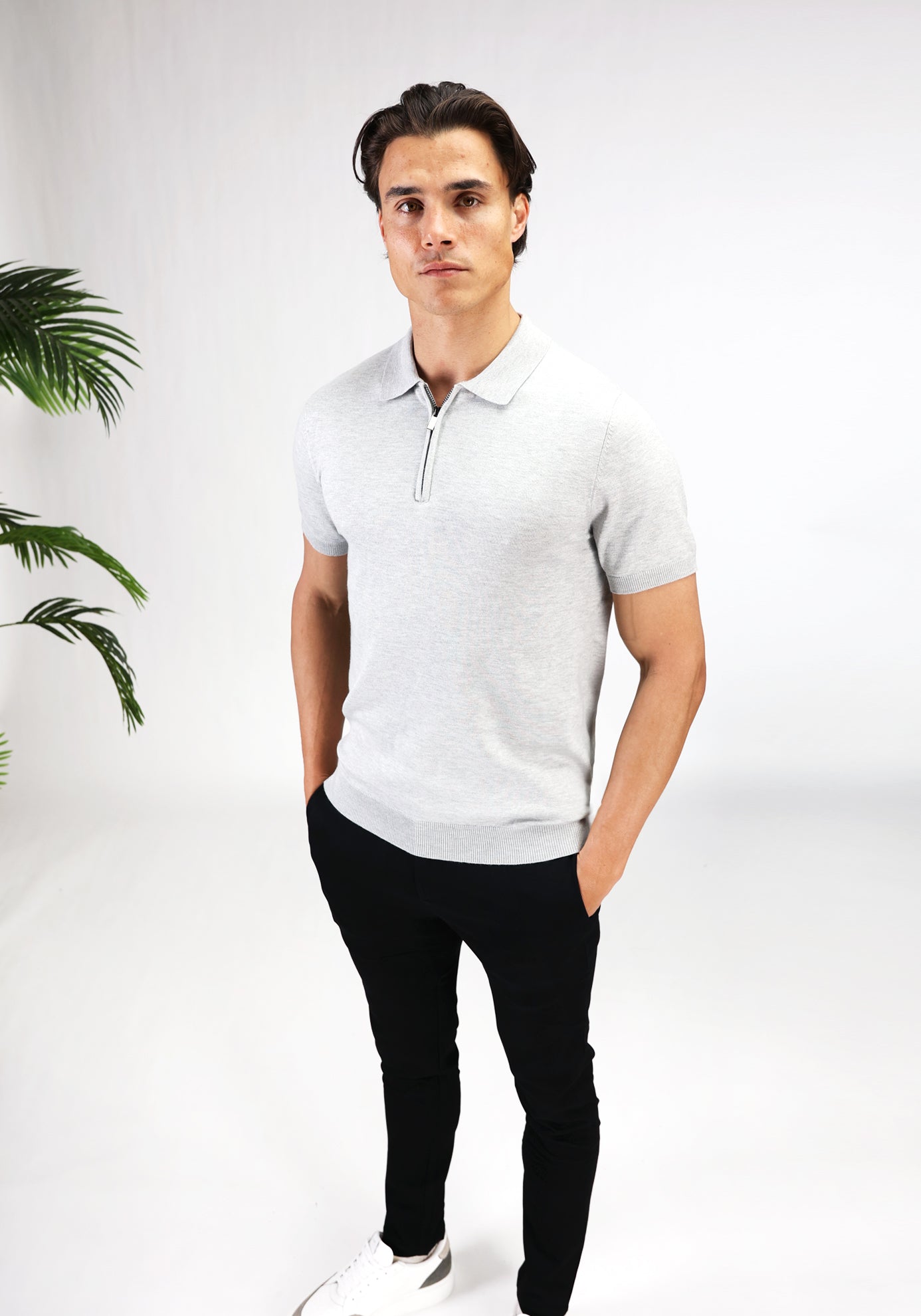 Cotton District ZIP POLO T-Shirts GREY