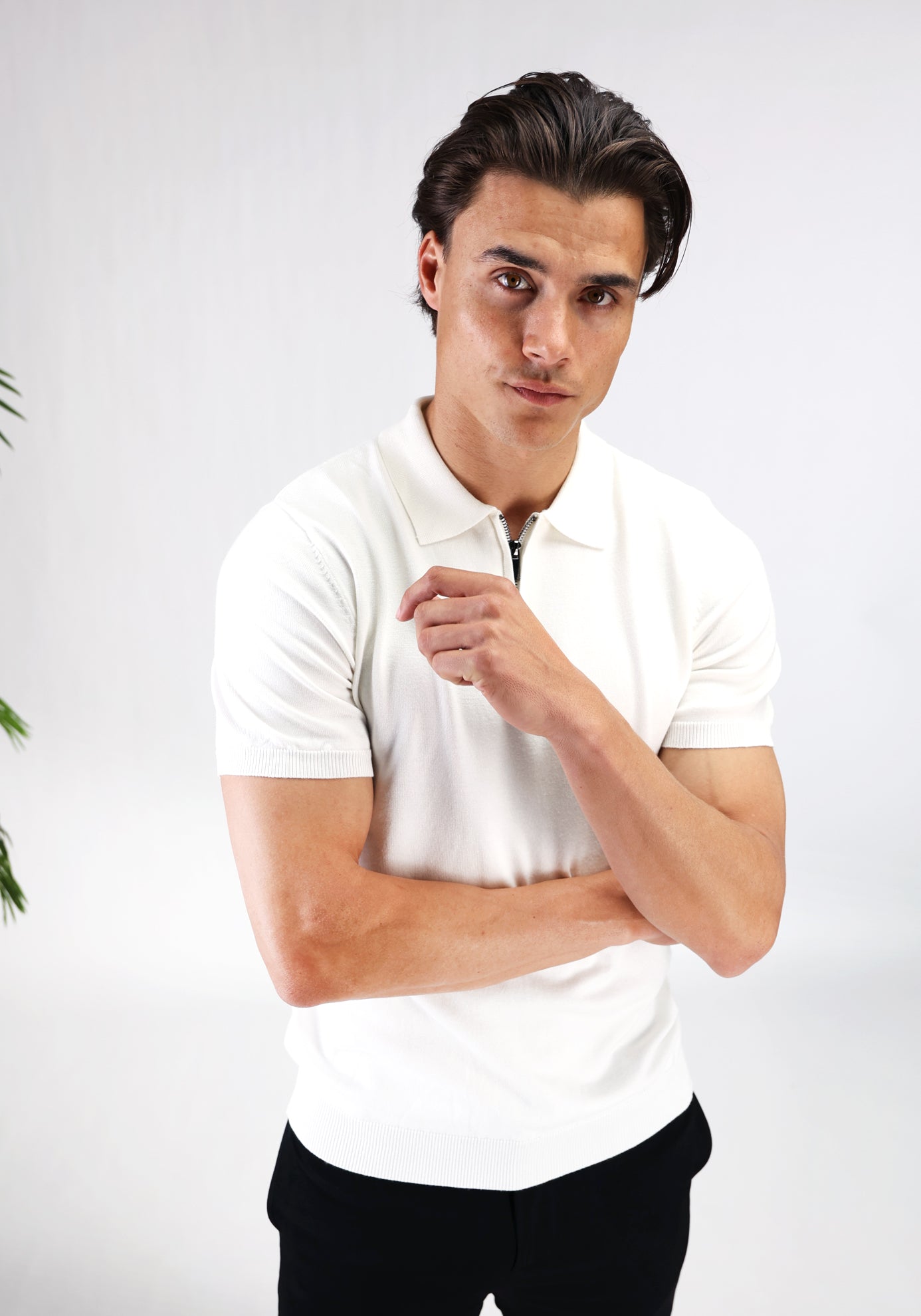Cotton District ZIP POLO T-Shirts WHITE