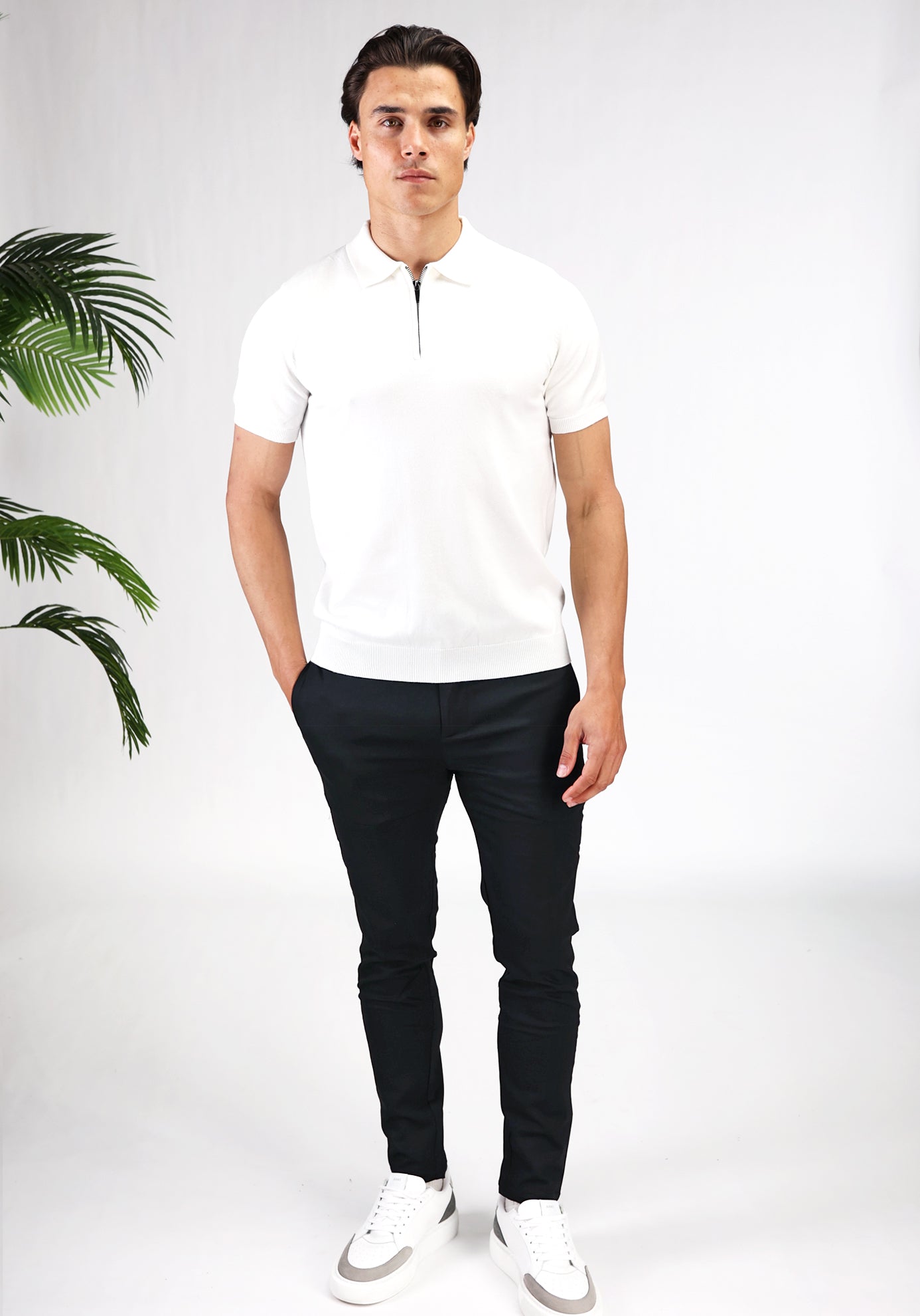 Cotton District ZIP POLO T-Shirts WHITE