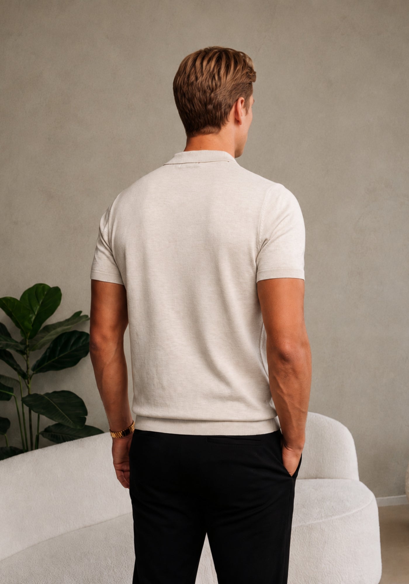 Cotton District ZIP POLO T-Shirts BEIGE MELANGE