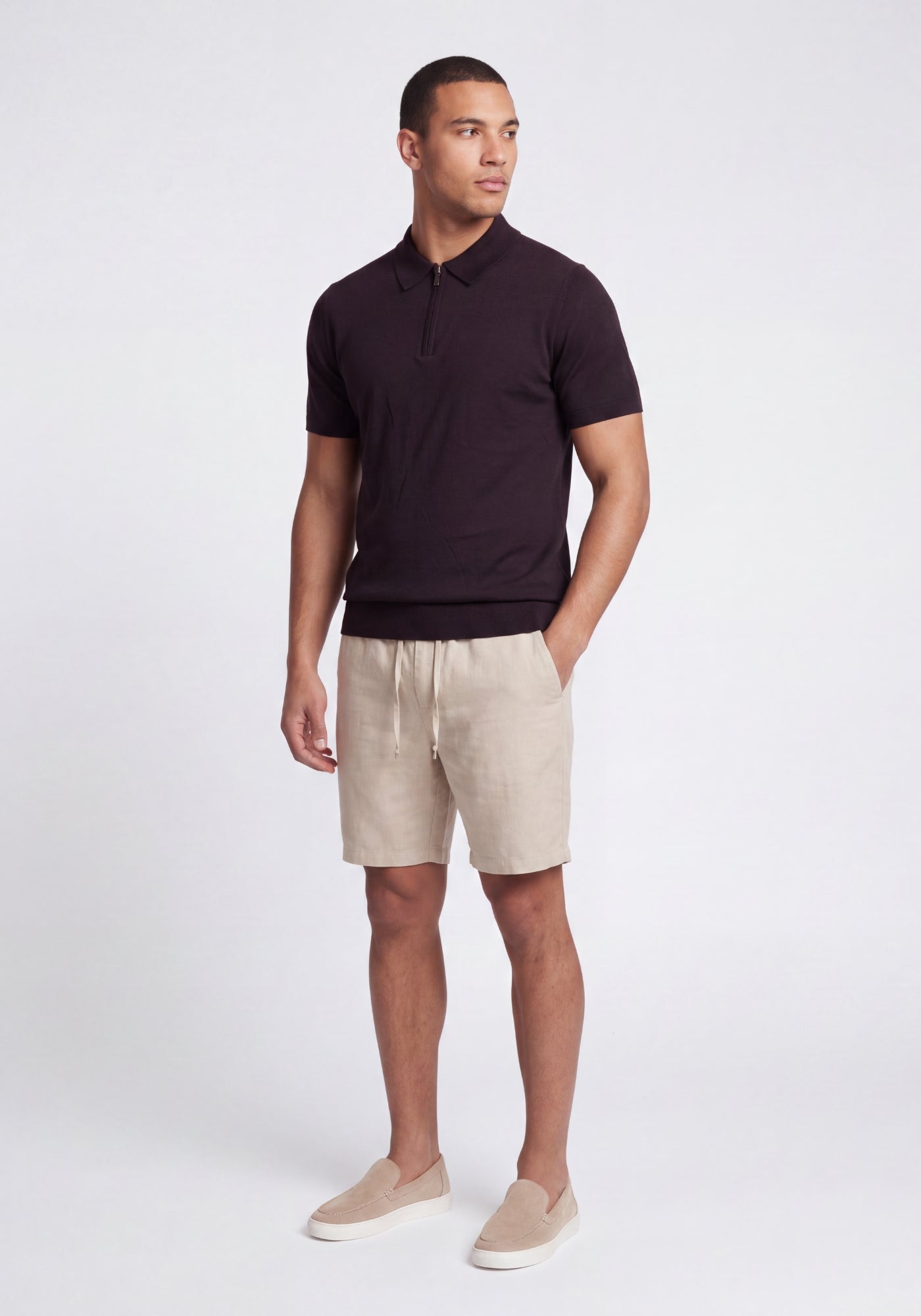 Cotton District ZIP POLO T-Shirts BROWN