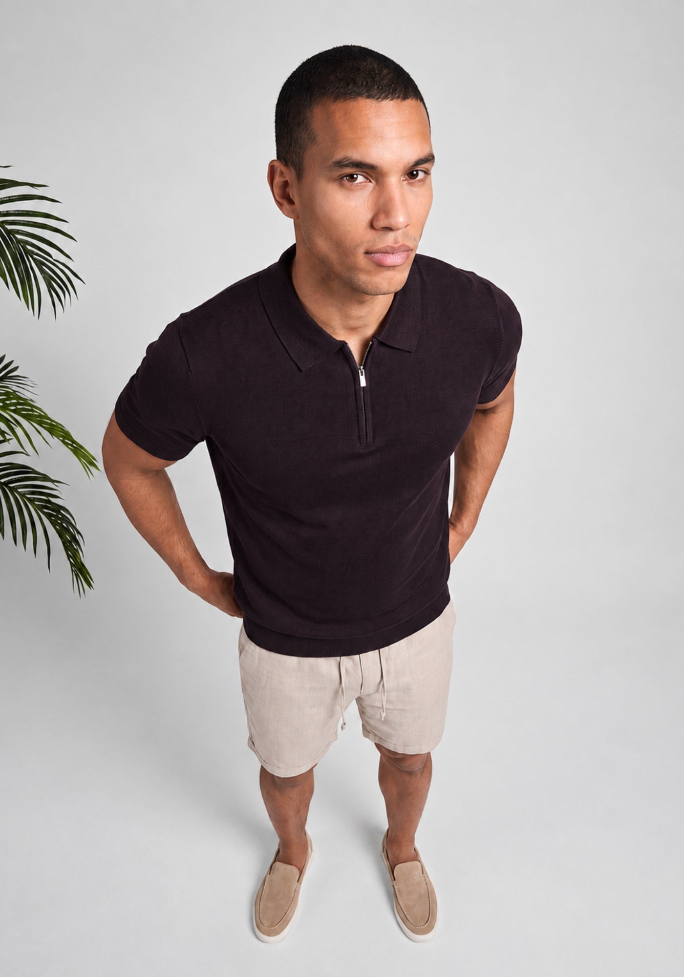 Cotton District ZIP POLO T-Shirts BROWN
