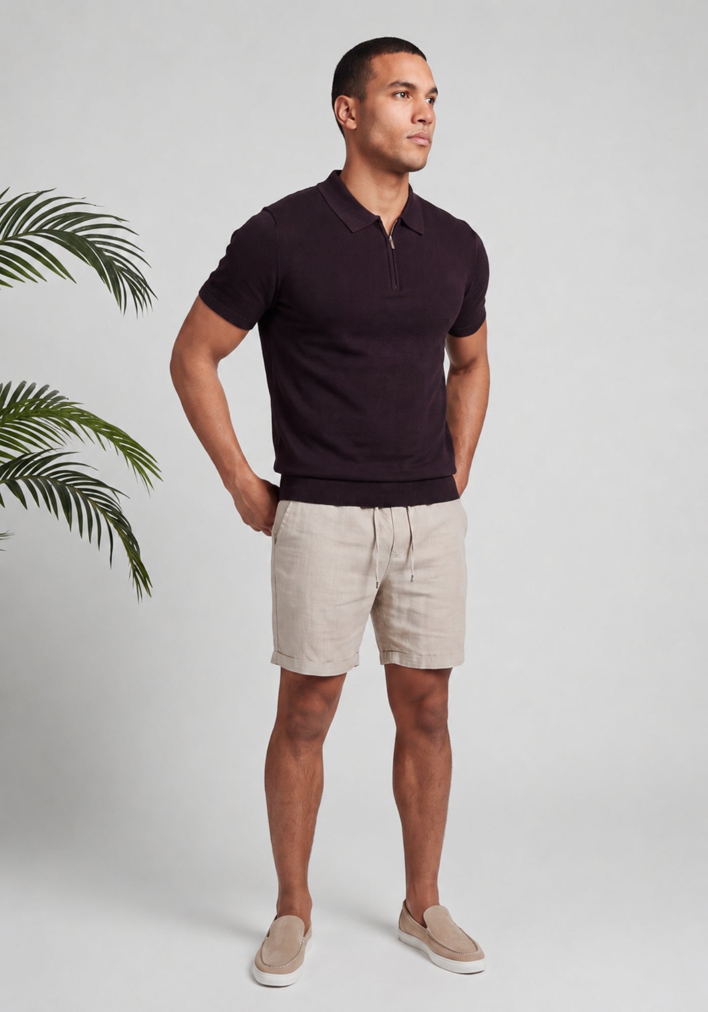 Cotton District ZIP POLO T-Shirts BROWN